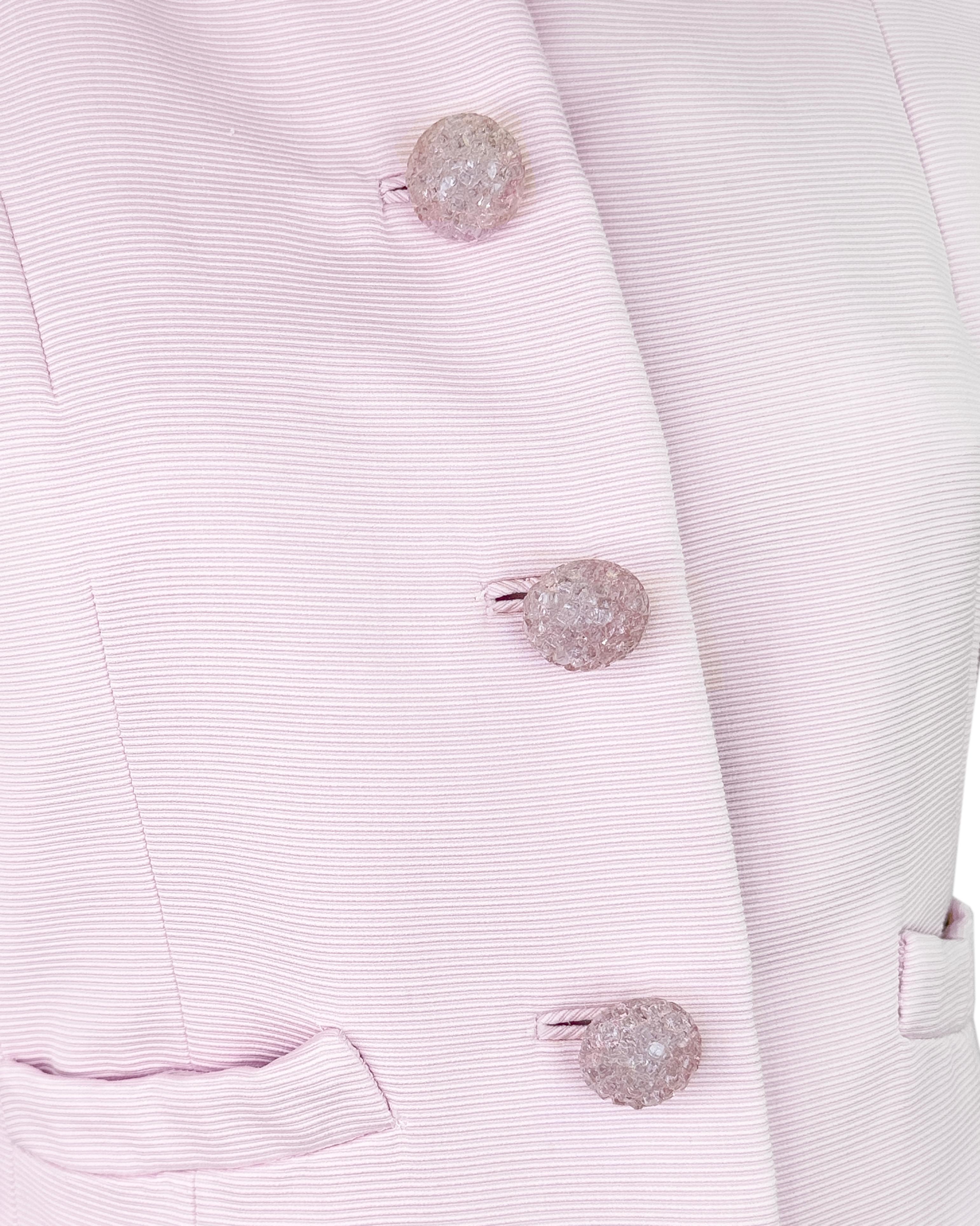 1966 Geoffrey Beene Baby Pink Cordé Silk Skirt Suit In Good Condition For Sale In Toronto, Ontario
