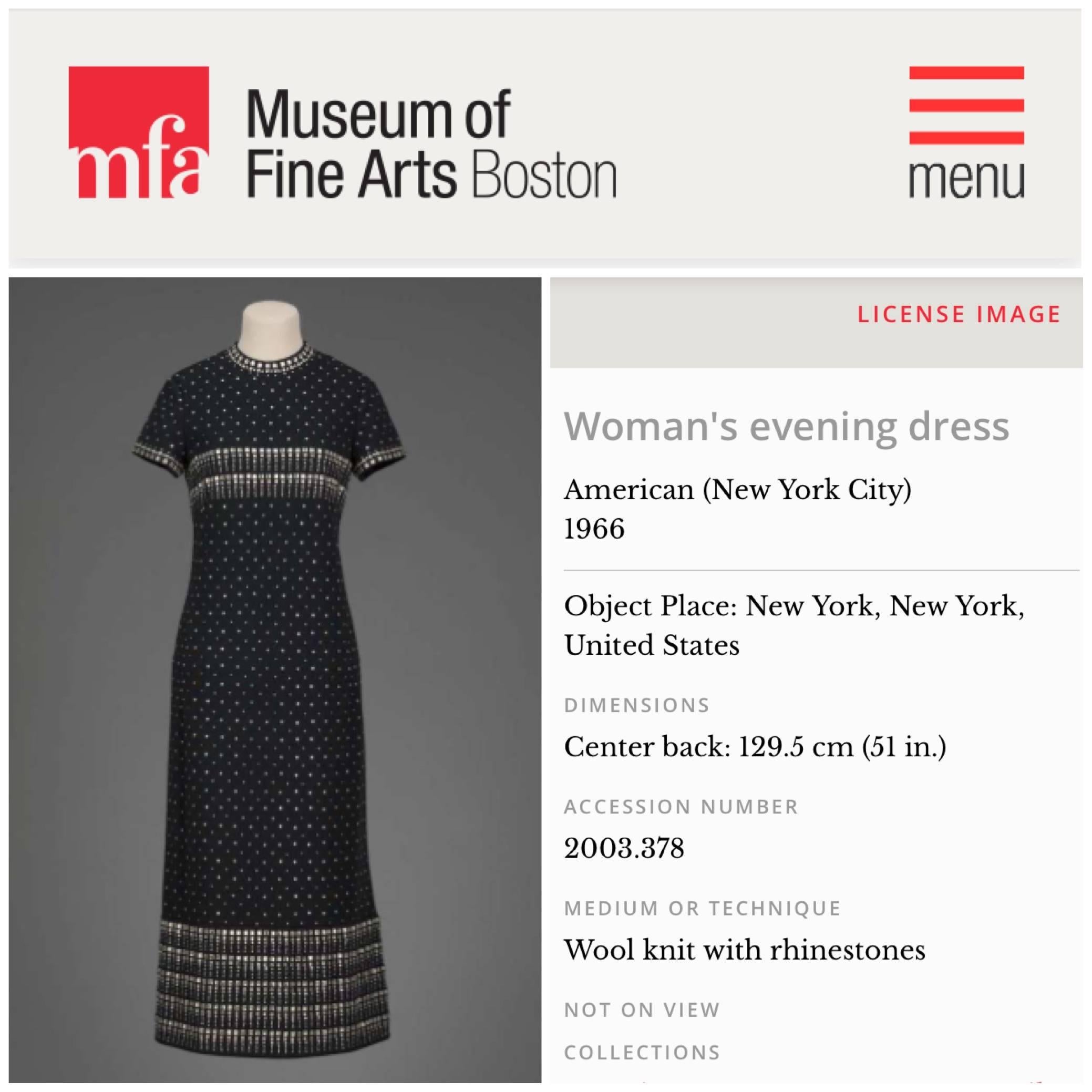 1966 Geoffrey Beene Museum-Held Rhinestone Studded Black Wool Maxi Dress Gown 4