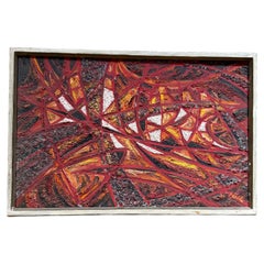 Peinture à l'huile abstraite moderne, rouge feu, signée, 1966, 19 x 13 pouces, style milieu du siècle