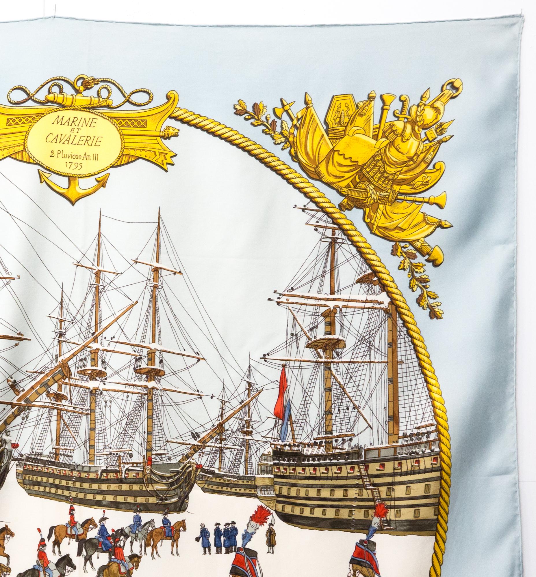 1966 Hermes Marine et Cavalerie by P Ledoux Silk Scarf In Good Condition For Sale In Paris, FR