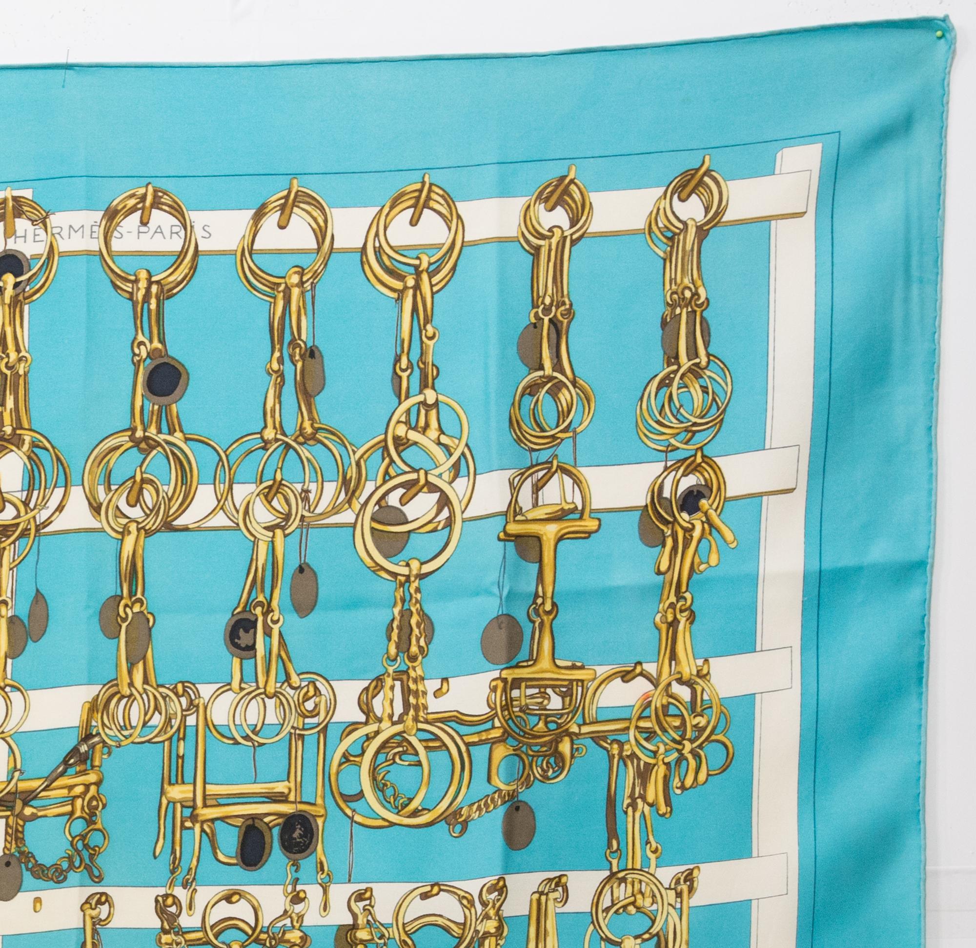 1966 Hermes Mors et Filets by M F Heron Silk Scarf In Good Condition For Sale In Paris, FR
