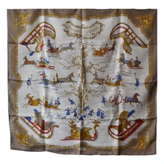 Vintage 1966 Hermes Silk Scarf “ Traineaux et Glissades”  by Francoise de Perrier