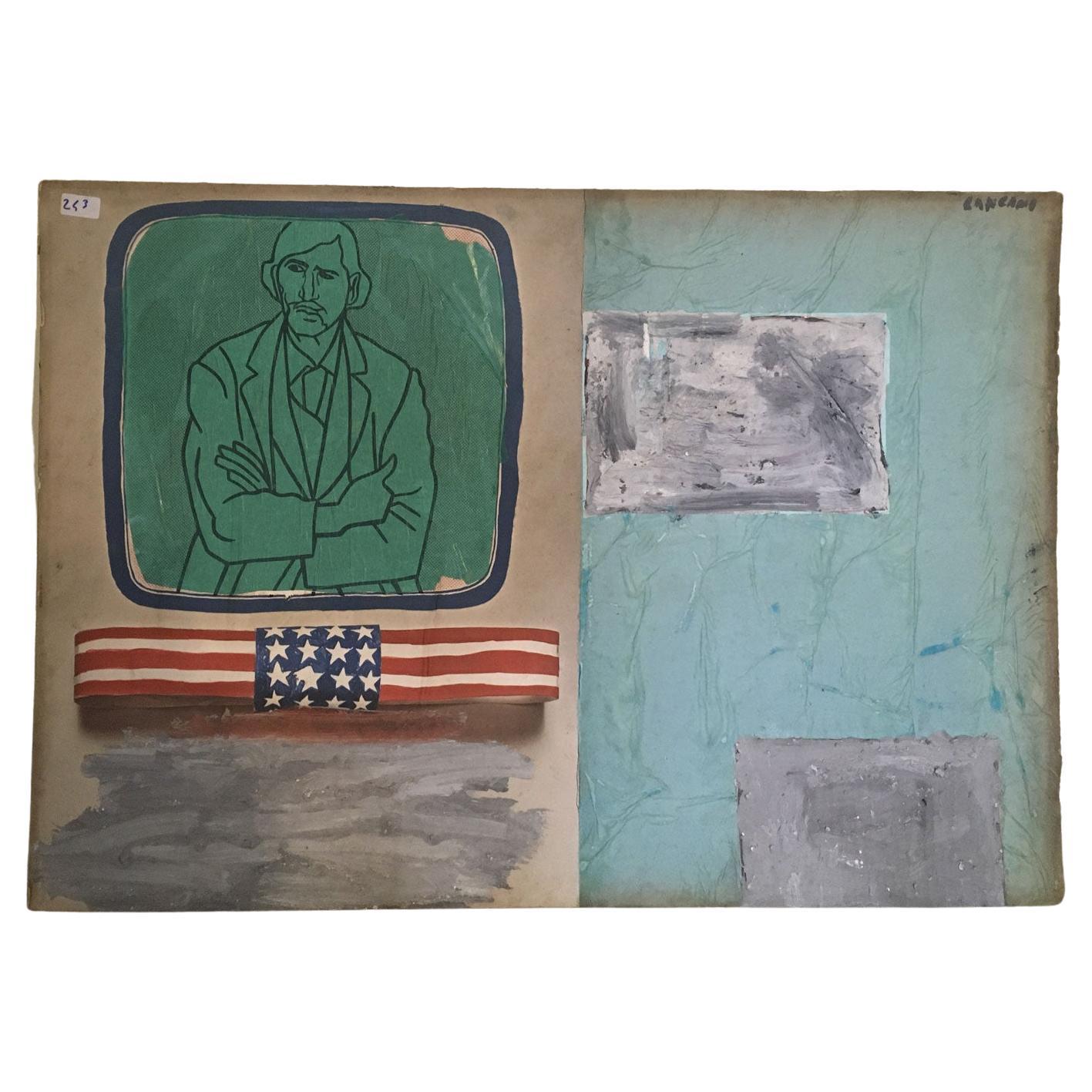 Abstraktes Collage-Gemälde, Italien, 1966  Ermete Lancini: 