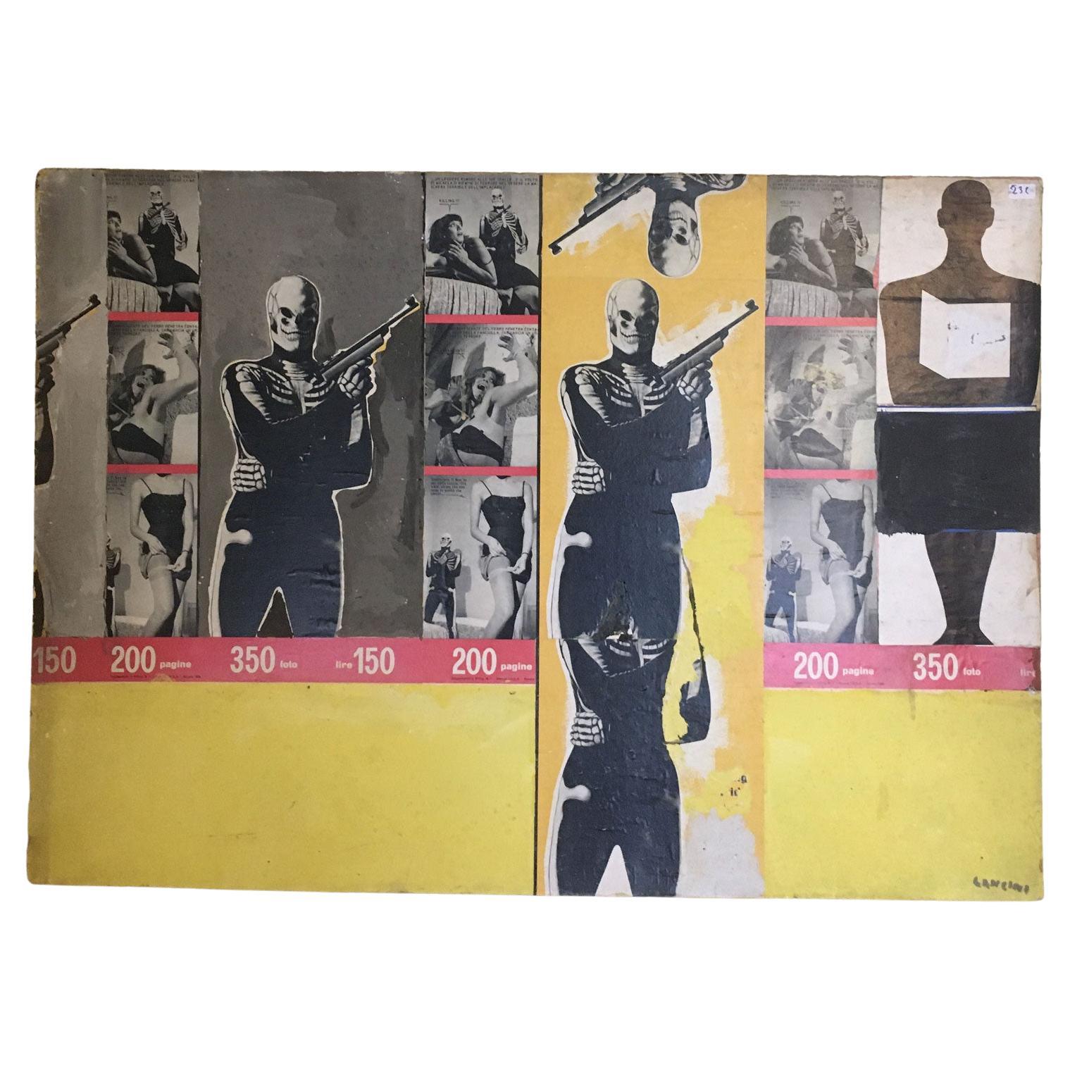 1966 Italie Peinture abstraite et collage de papier par Ermete Lancini  en vente