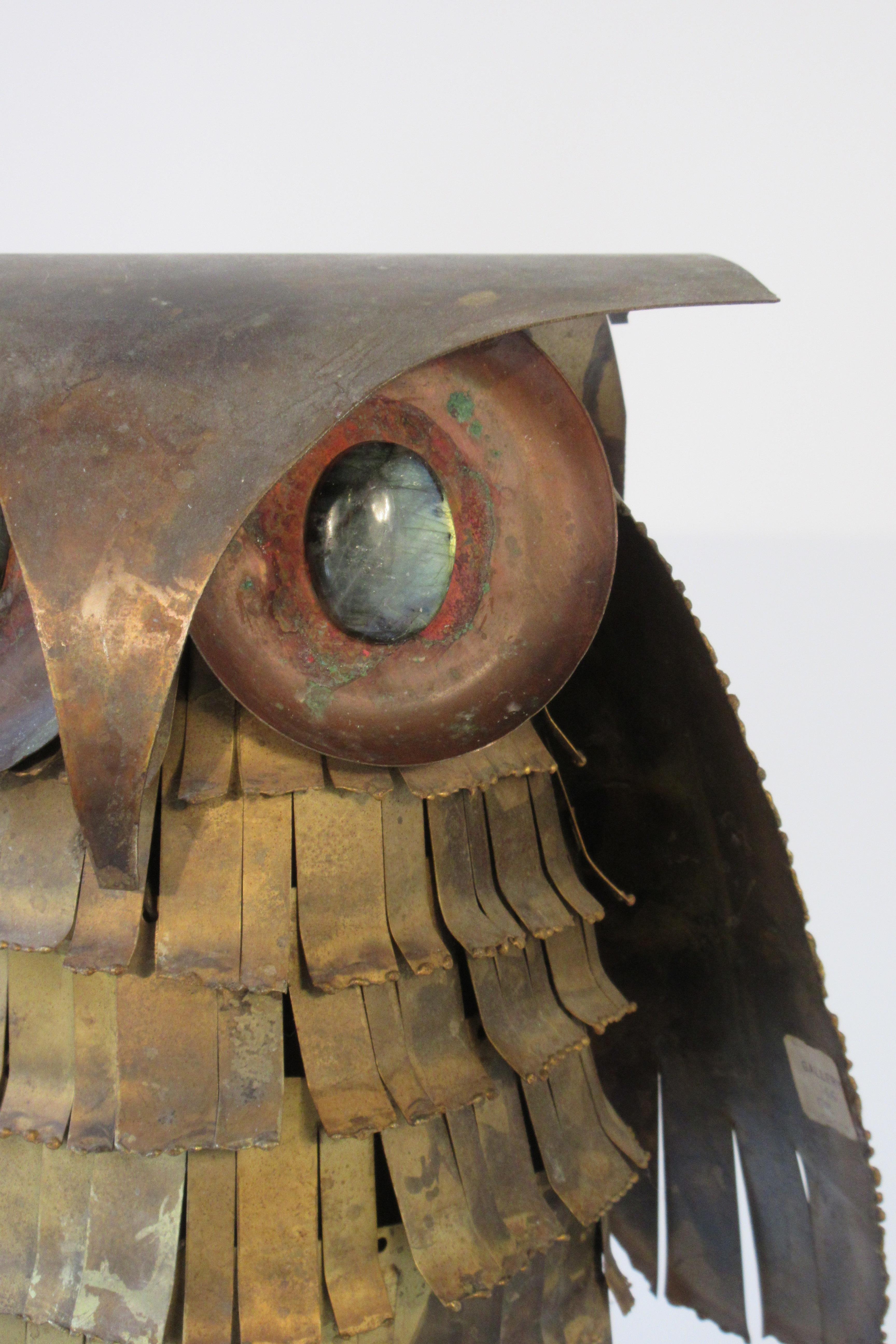1966 Jere Brass Owl with Stone Eyes For Sale 1