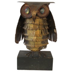 1966 Jere Brass Owl with Stone Eyes