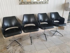 1966 Mod Chromcraft Swivel Bucket Lounge Chairs Faux Leather Chrome Knoll Era