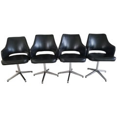 Retro 1966 Mod Chromcraft Swivel Bucket Lounge Chairs Faux Leather Chrome Knoll Era