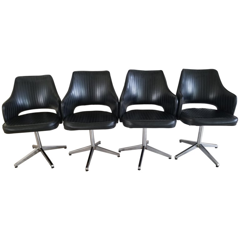 1966 Mod Chromcraft Swivel Bucket Lounge Chairs Faux Leather Chrome
