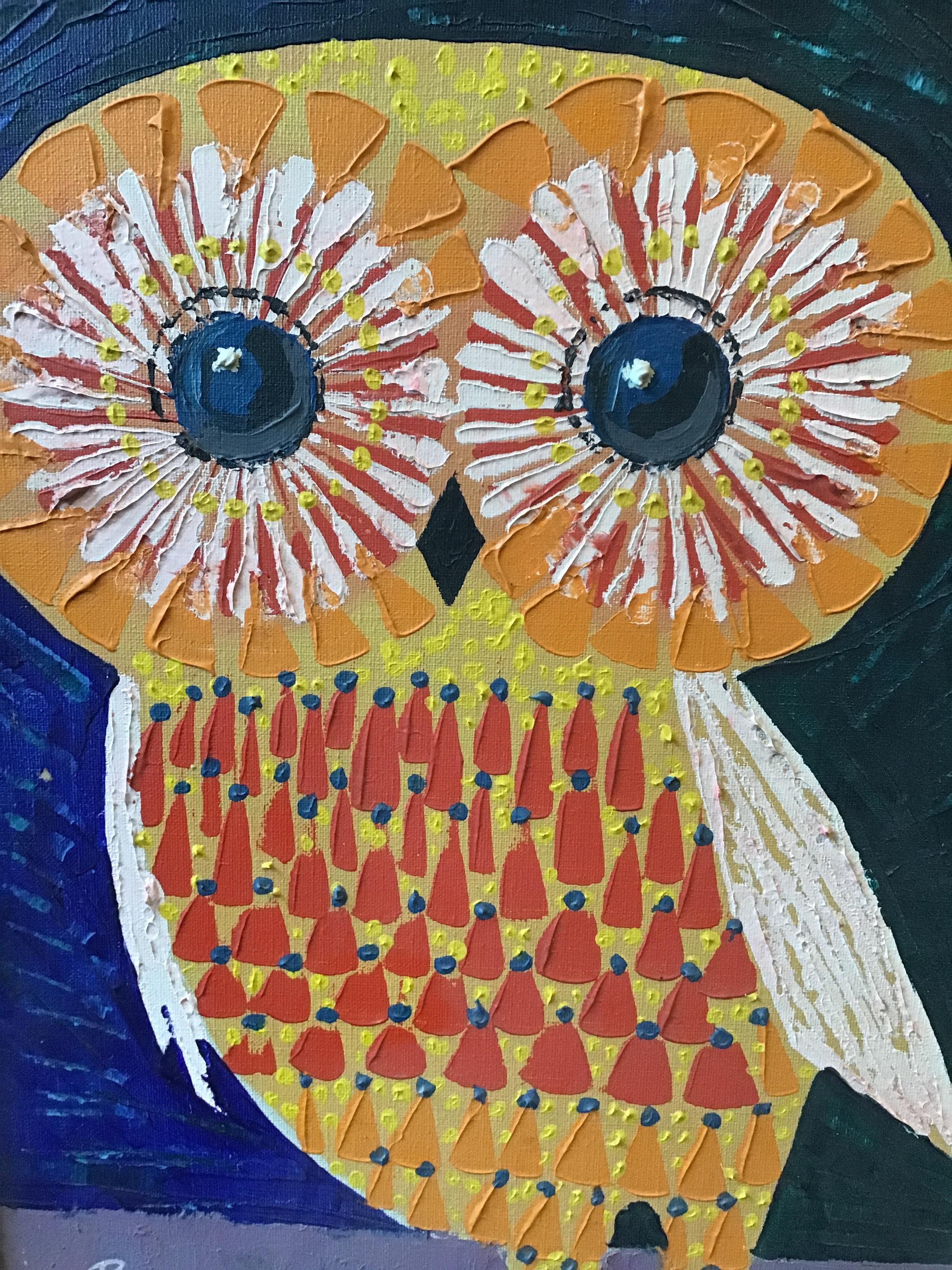1966 Oil on Canvas of Owl Signed Peircey In Good Condition In Tarrytown, NY