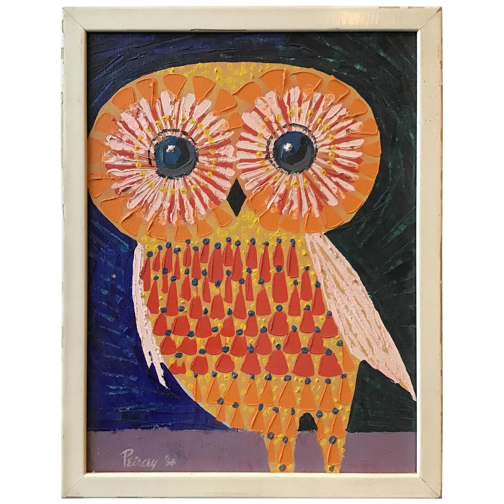 1966 Oil on Canvas of Owl Signed Peircey