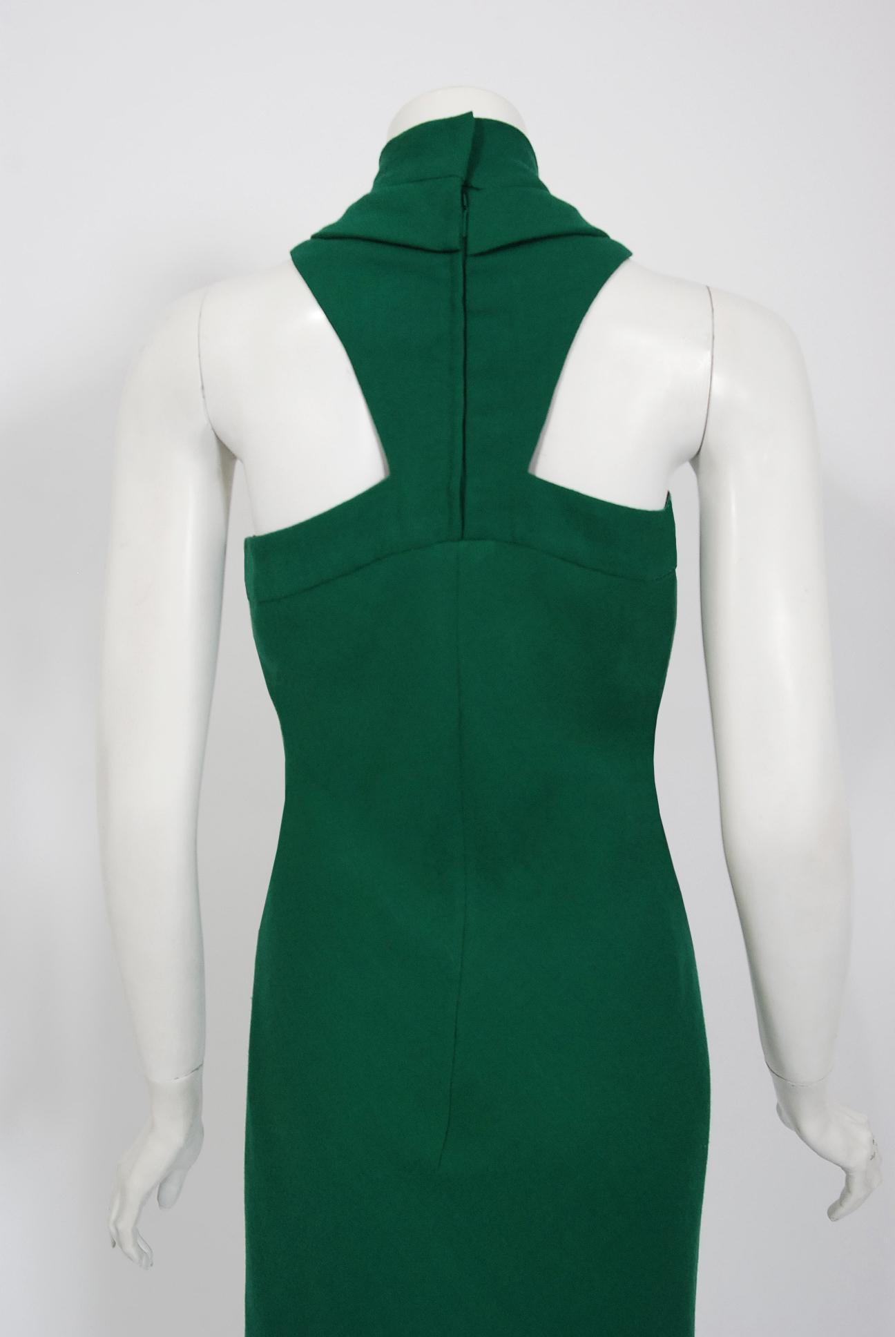 Vintage 1966 Pierre Cardin Haute Couture Documented Green Crepe Turtleneck Dress 2