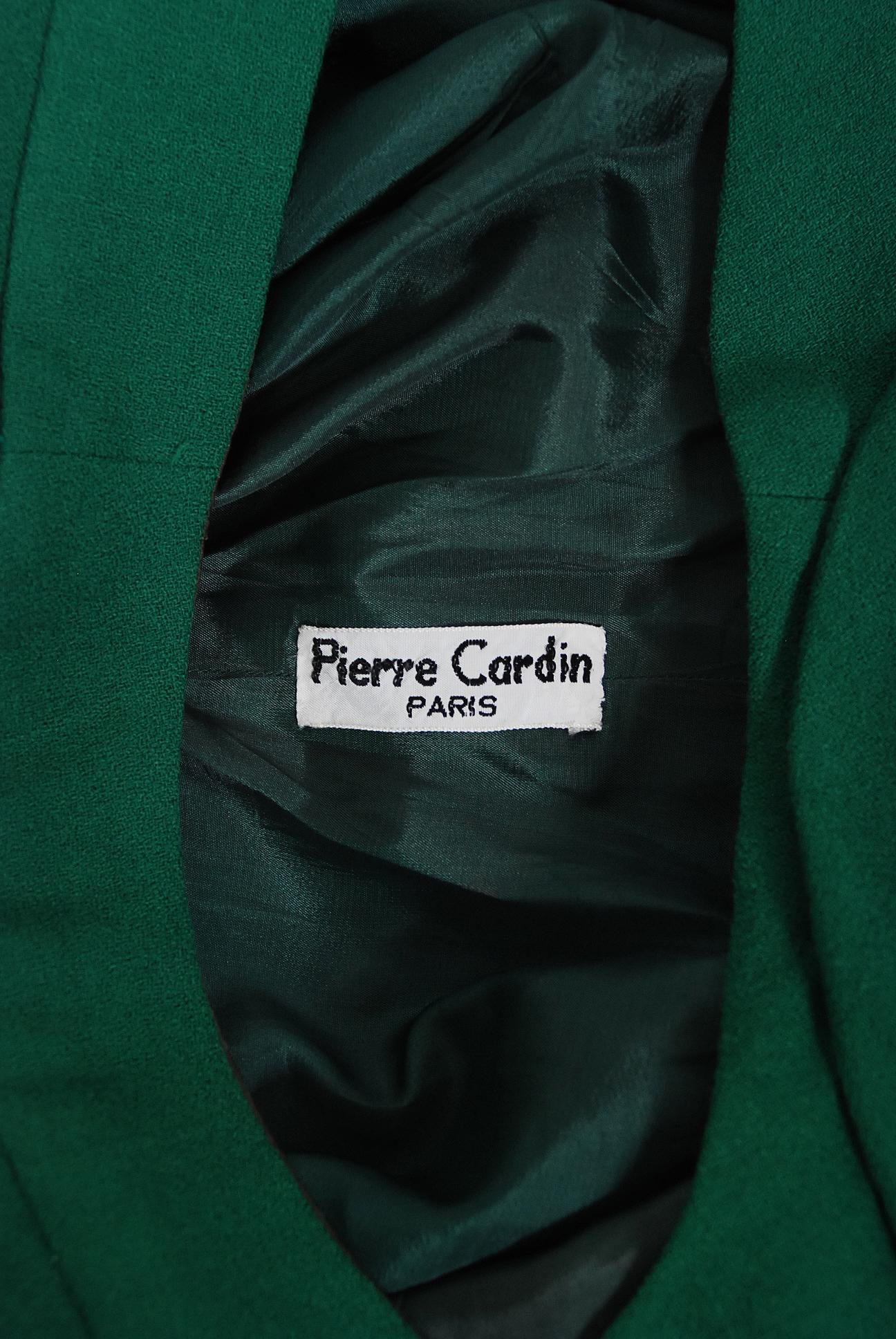 Vintage 1966 Pierre Cardin Haute Couture Documented Green Crepe Turtleneck Dress 3