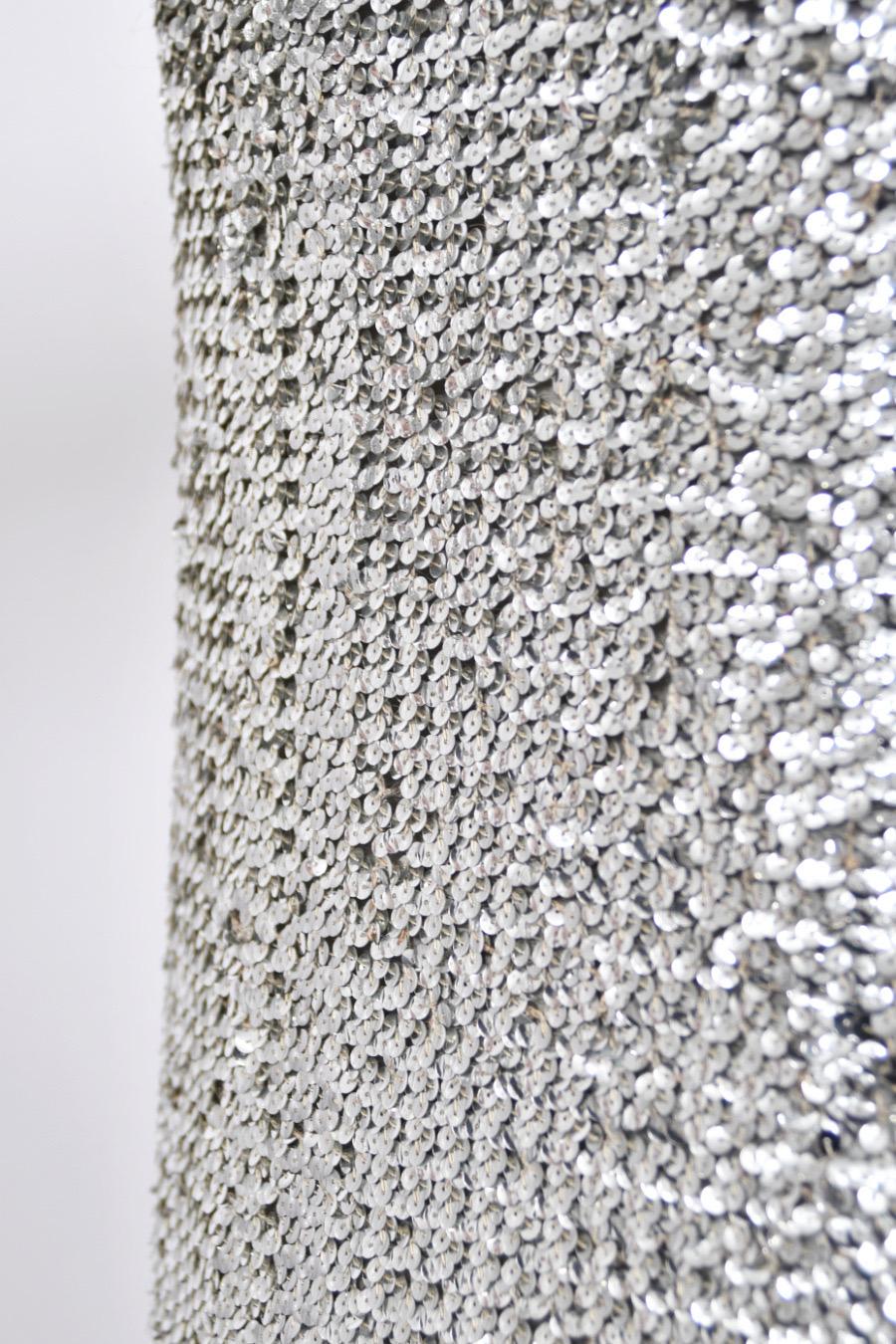 1966 Pierre Cardin Paris Metallic Silver Beaded Sequin Space-Age Mod Mini Dress For Sale 10