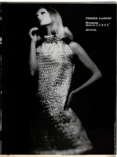 1966 Pierre Cardin Paris Metallic Silver Beaded Sequin Space-Age Mod Mini Dress
