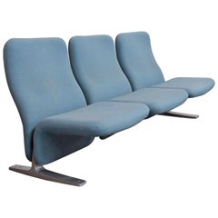 Vintage 1966, Pierre Paulin, Rare F784, Concorde Three-Seat Couch in Light Blue Fabric