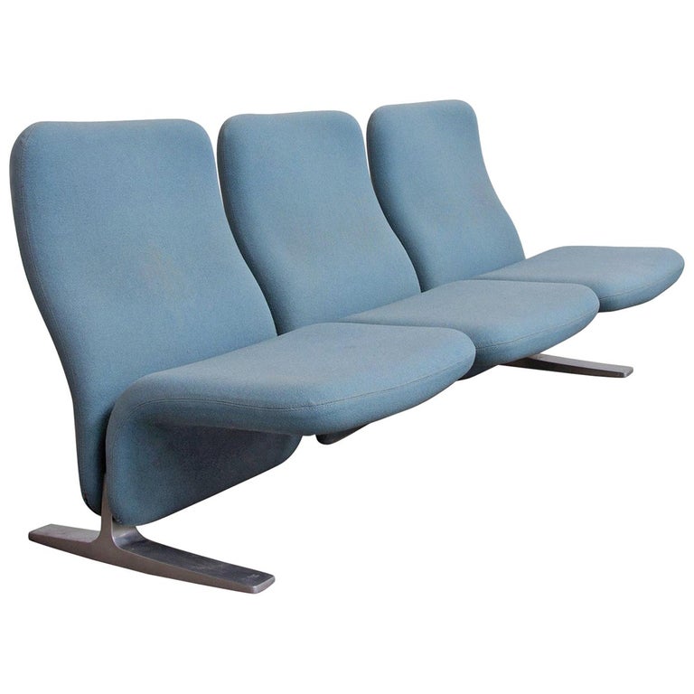 1966, Pierre Paulin, Rare F784, Concorde ThreeSeat Couch in Light Blue Fabric at 1stDibs