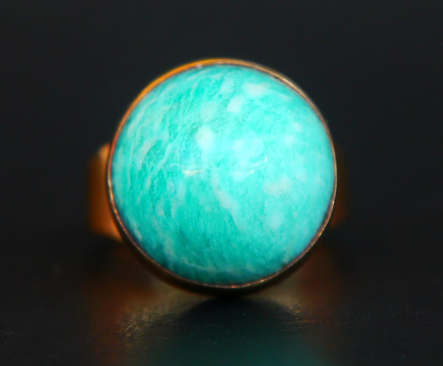 Cabochon 1966 Retro Ring 7ct Amazonit solid 18K Yellow Gold ØUS 5.25 / 7.5g For Sale
