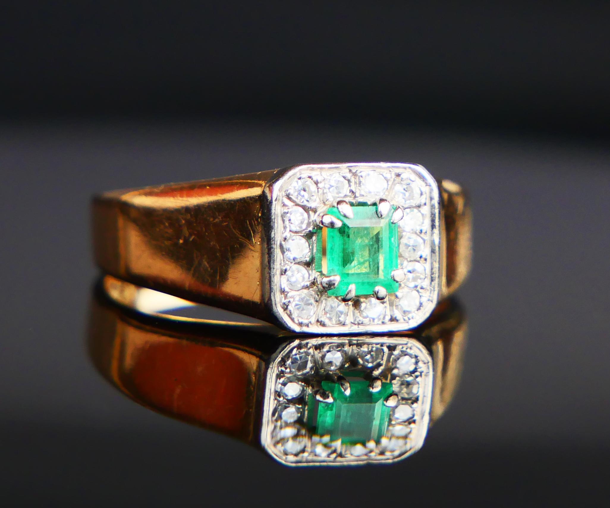 Retro 1966 Ring Emerald Diamonds solid 18K Gold ØUS6 /3.9gr For Sale