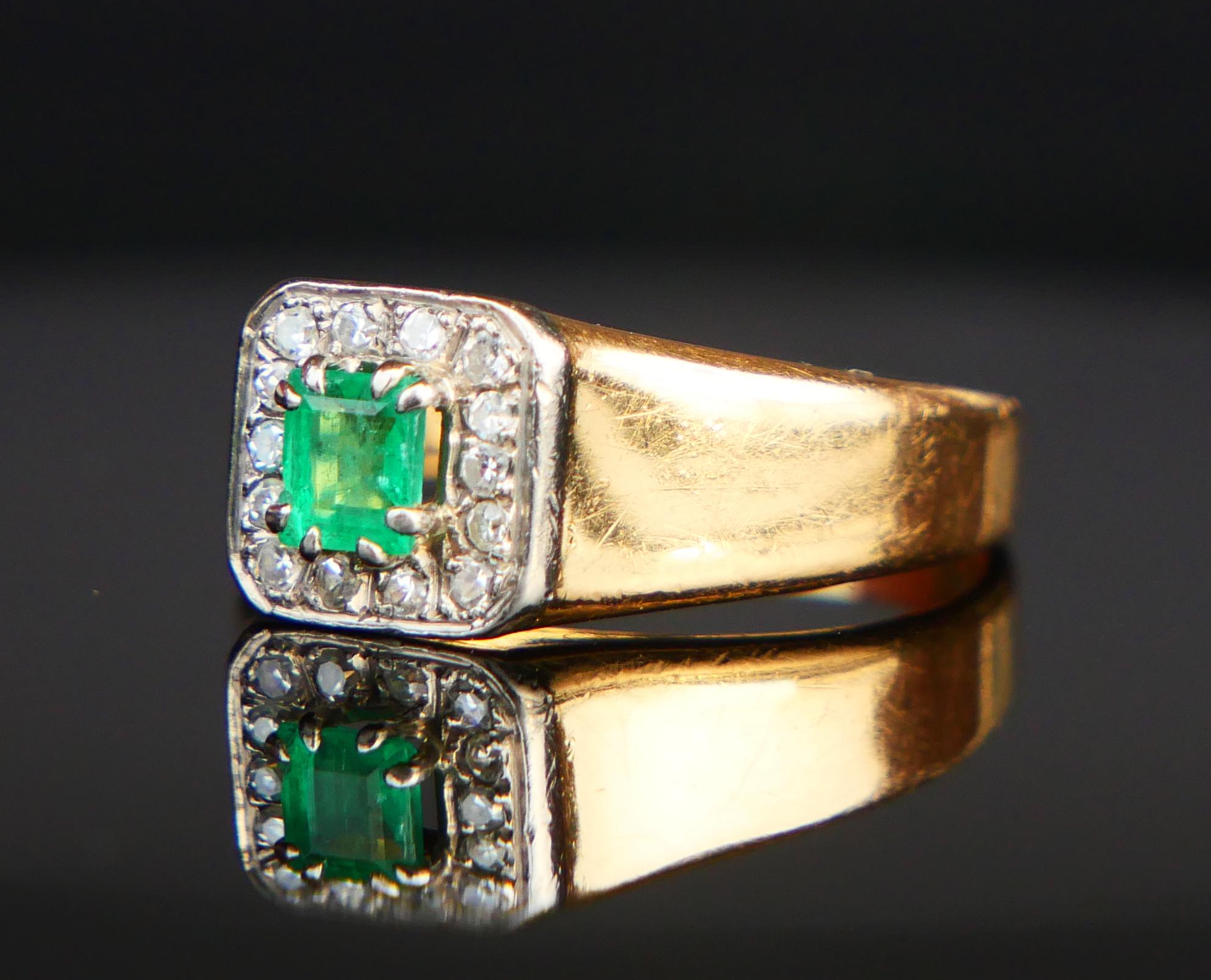 Cushion Cut 1966 Ring Emerald Diamonds solid 18K Gold ØUS6 /3.9gr For Sale