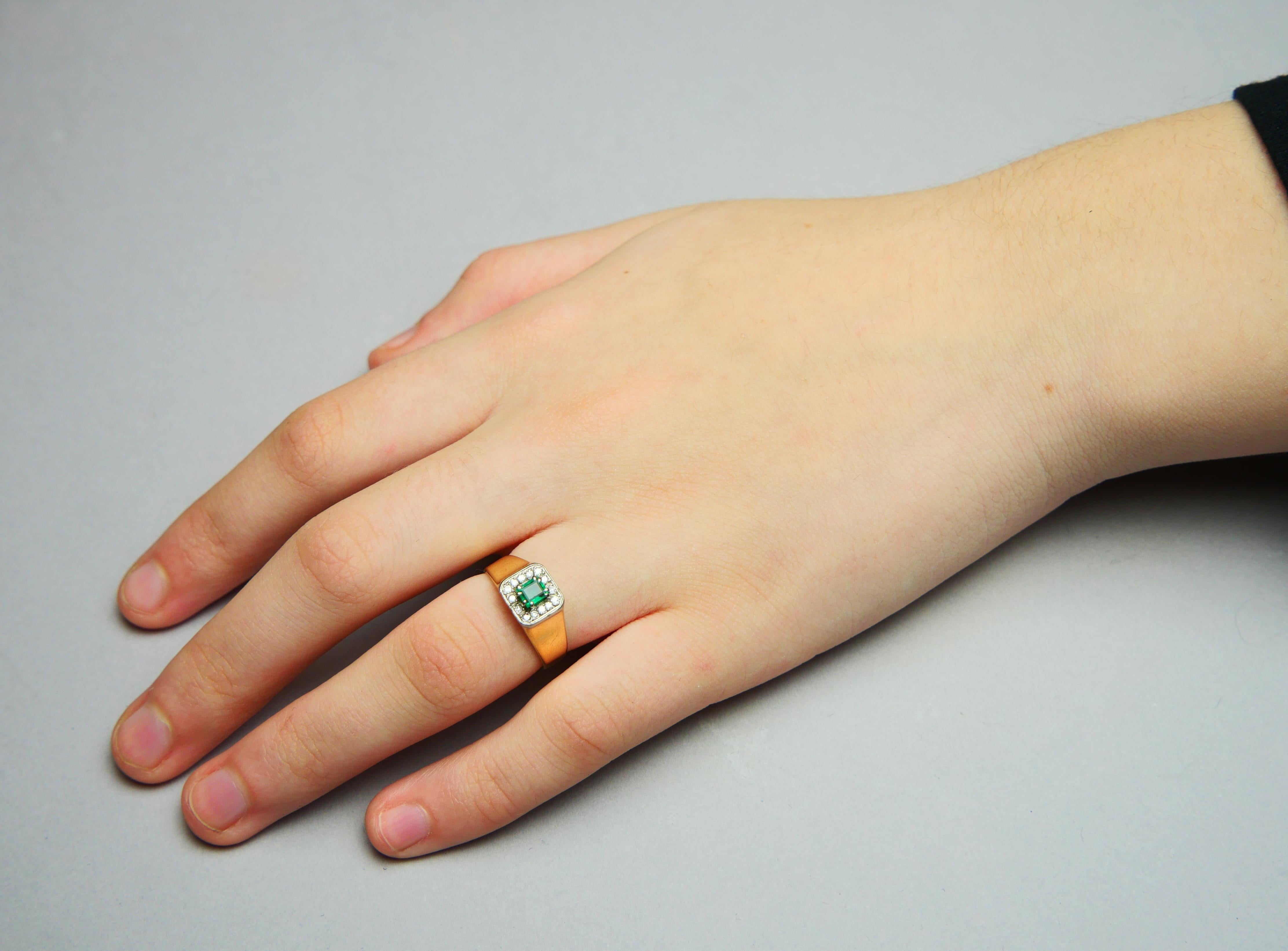 1966 Ring Emerald Diamonds solid 18K Gold ØUS6 /3.9gr For Sale 2