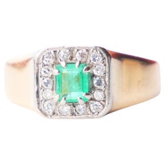 Vintage 1966 Ring Emerald Diamonds solid 18K Gold ØUS6 /3.9gr