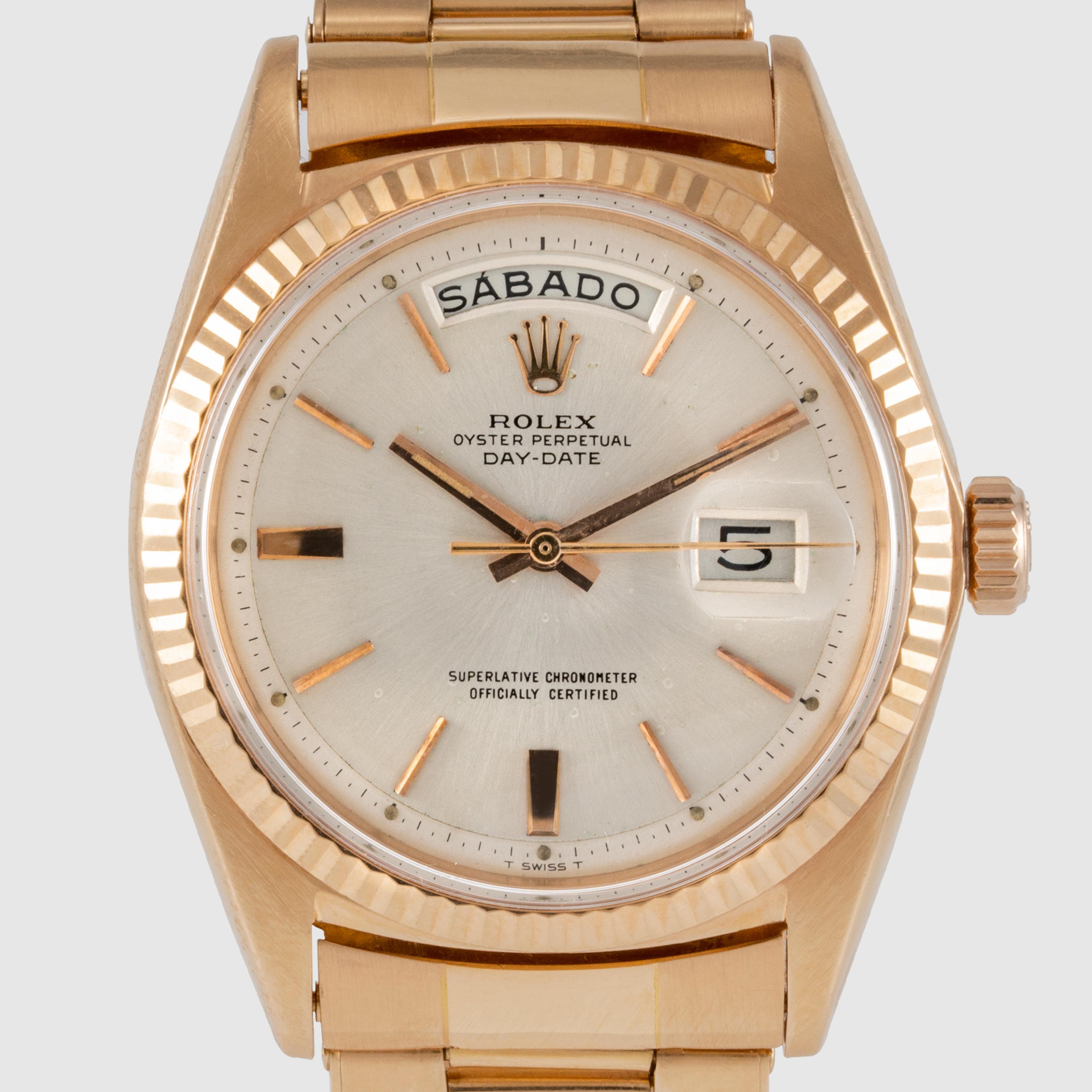 1966 Rolex Day Date Rotgold Oyster-Armband Ref.1803 im Zustand „Gut“ im Angebot in Dubai, AE
