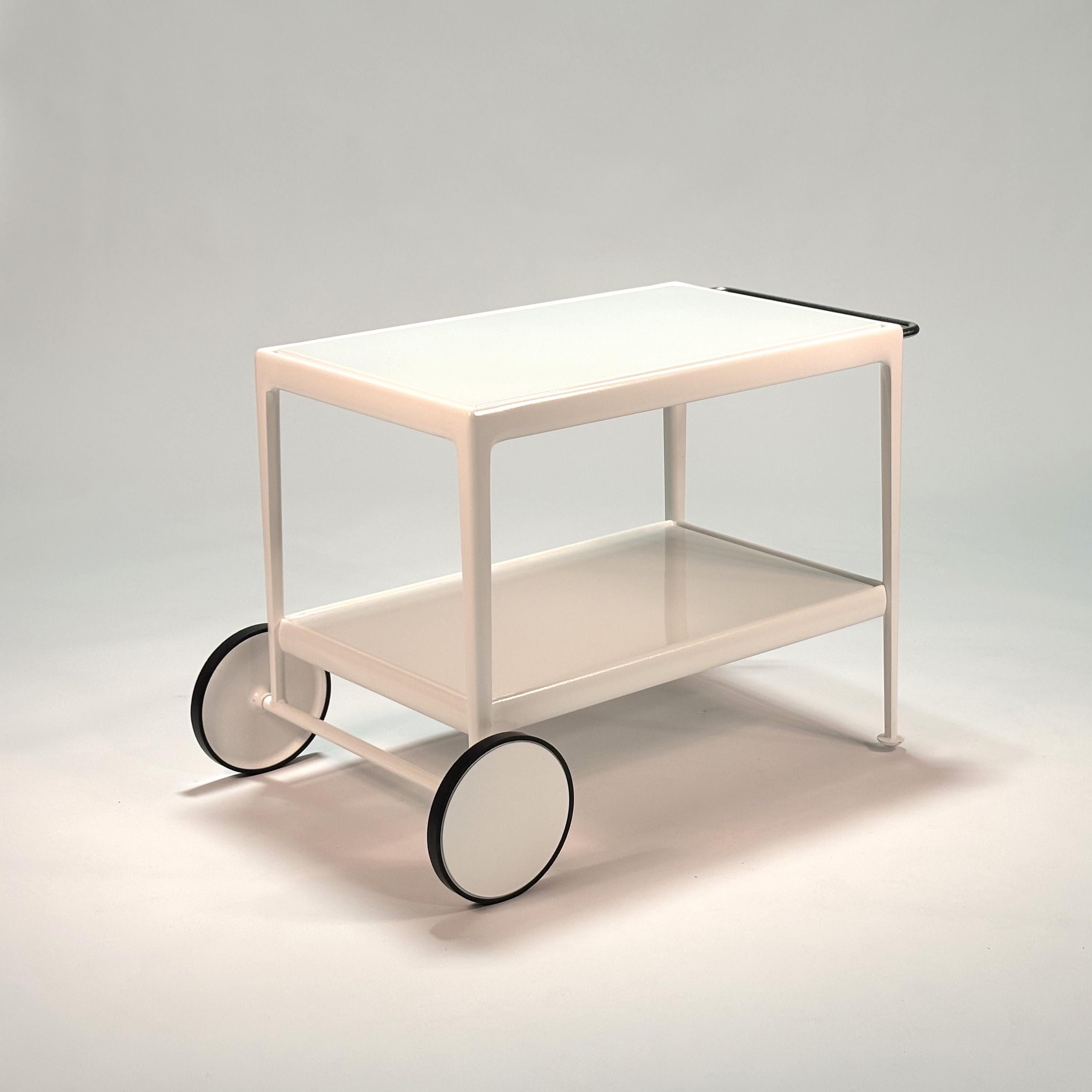 1966 Serving Cart by Richard Schultz
1966 / 2012
Knoll

Cast and extruded aluminum frame with polyester powder coat finish in white.
White porcelain tops. 