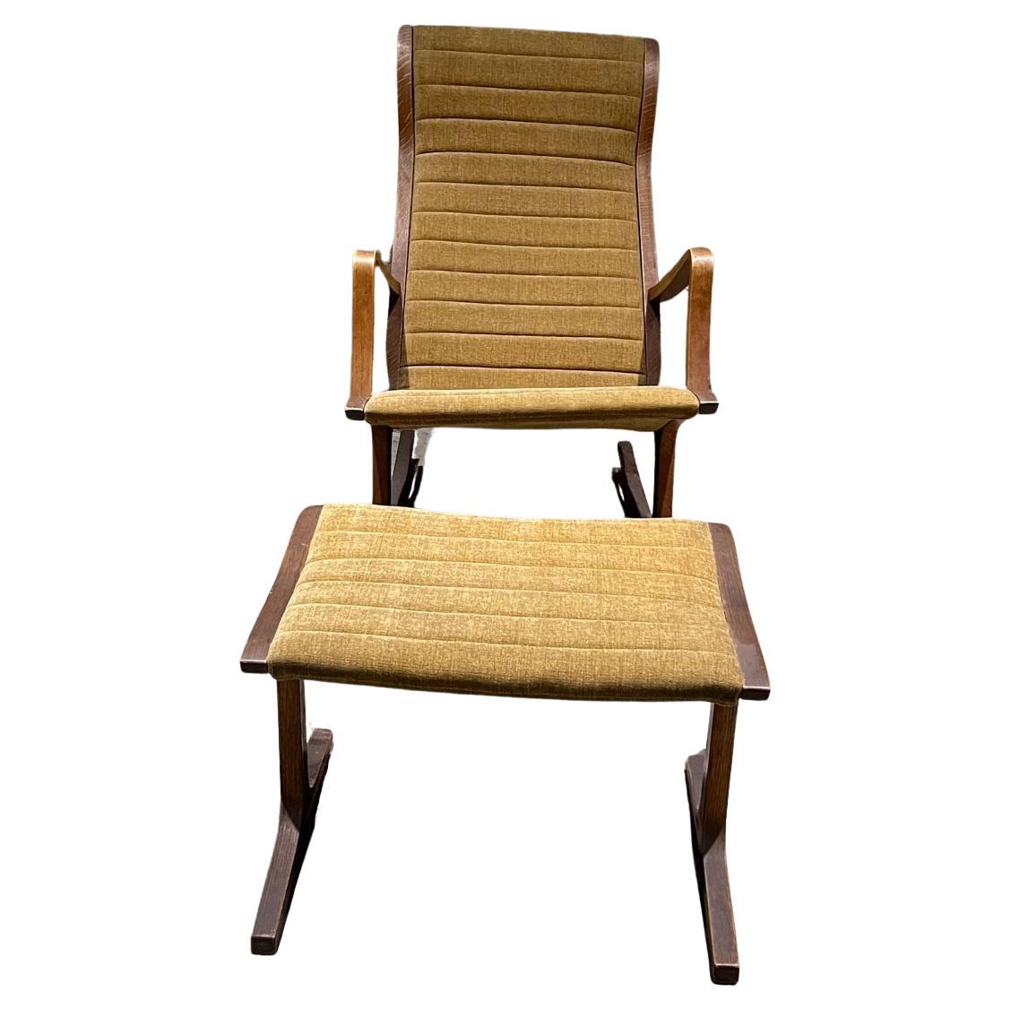  1966 Tendo Mokko Heron Highback Rocking Chair Ottoman Japan For Sale