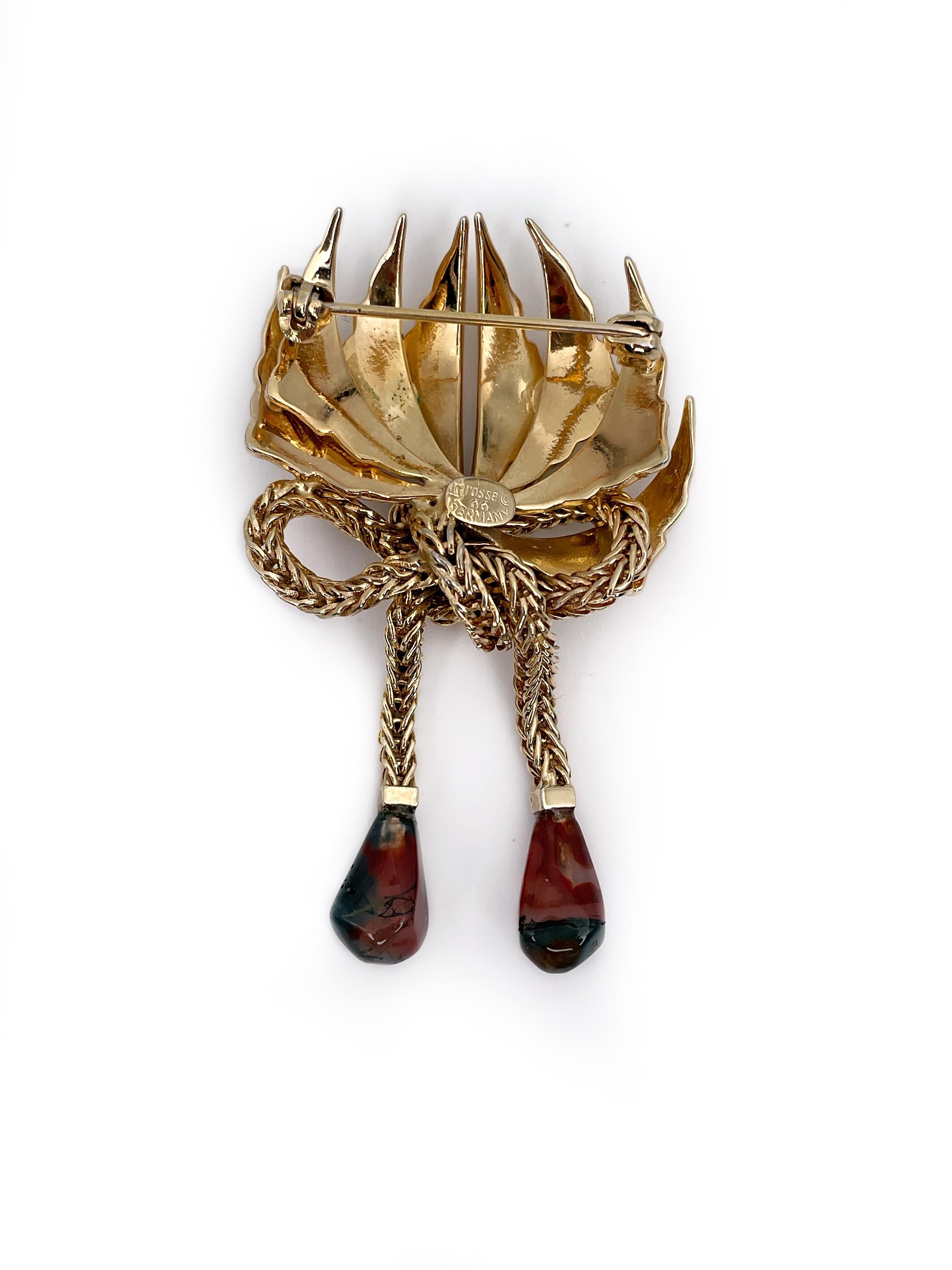 1966 Vintage Grosse Gold Tone Abstract Design Tassel Pin Brooch 1