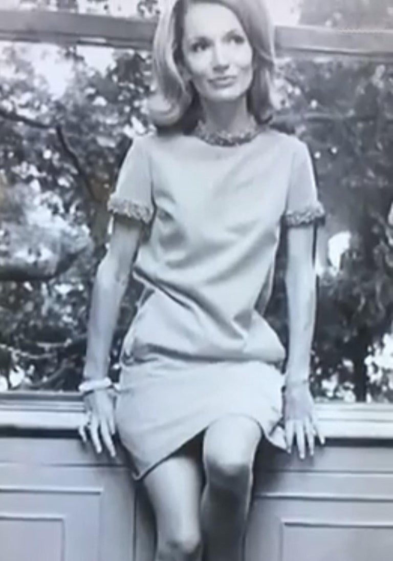 Vintage 1966 Yves Saint Laurent Beaded Metallic Pink Gold Brocade Cocktail Dress For Sale at