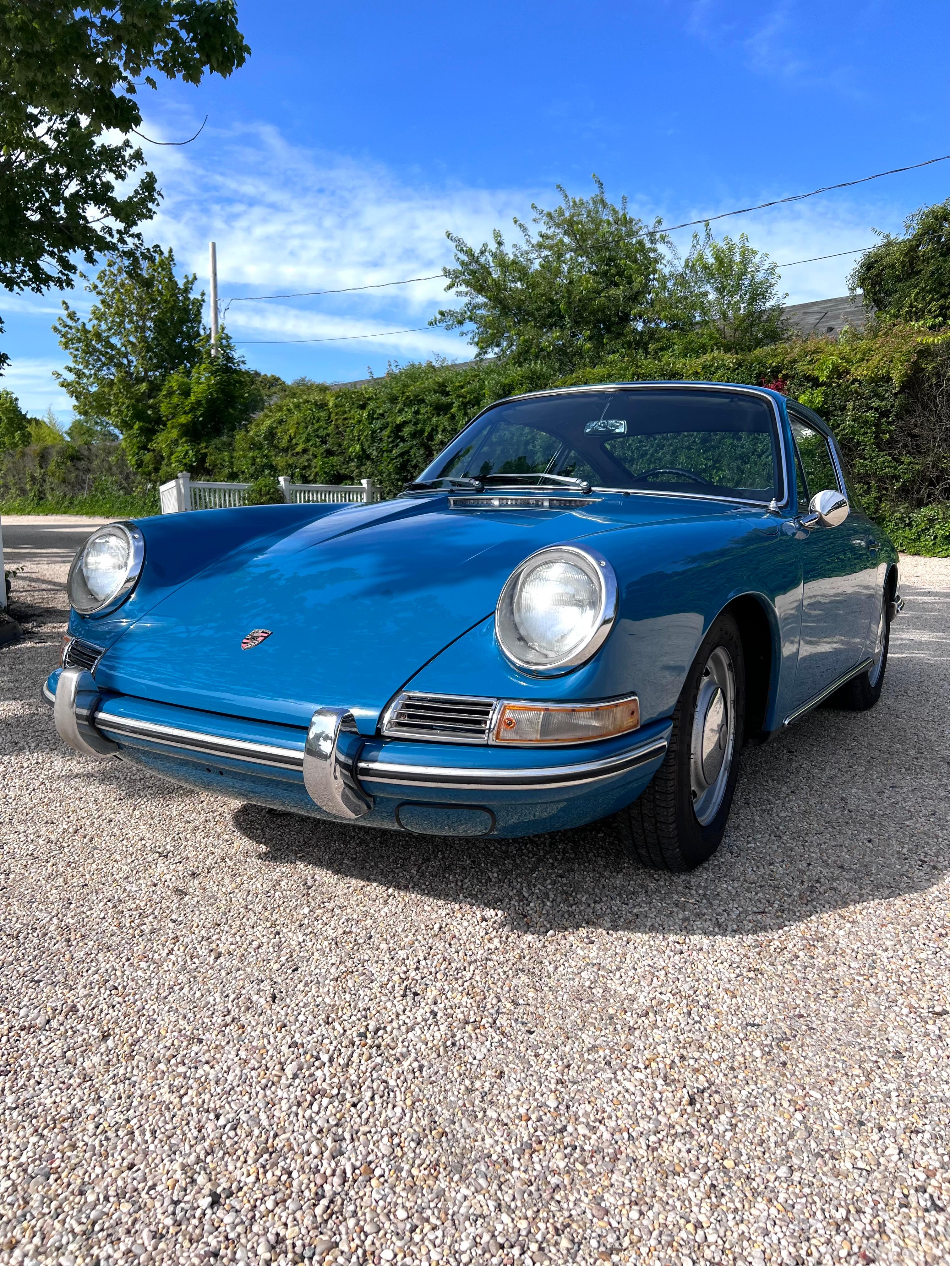 Stunning 1967 Porsche 912 in Aga Blue. Classic short wheel based Porsche that is just over 56 years old. No rust. 5 speed original transmission. KARDEX shows original chassis, engine number, purchase date, and paint code. Lockable glovebox with