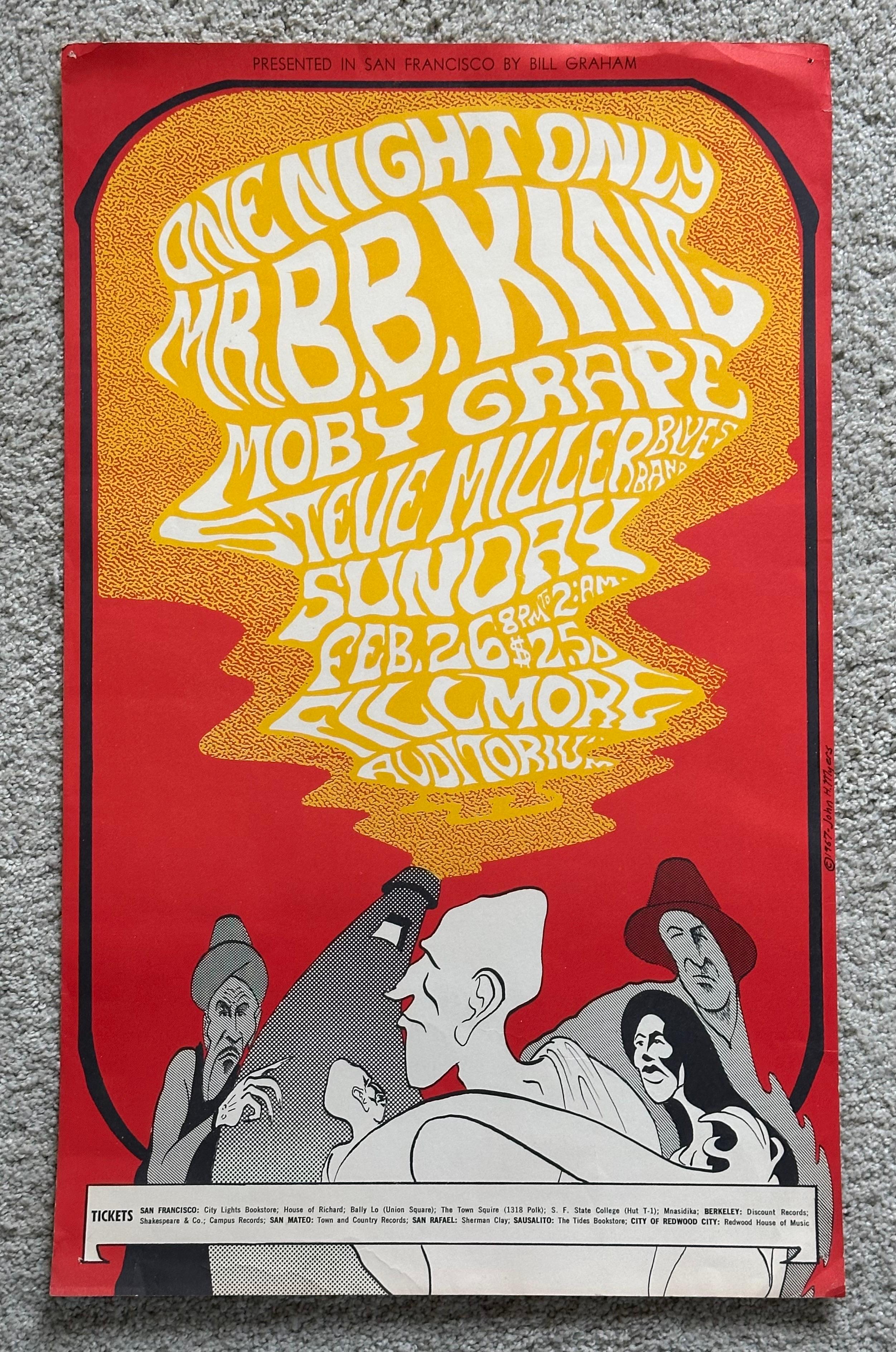 1967 Bill Graham Fillmore Concert Poster — B.B. King, Steve Miller