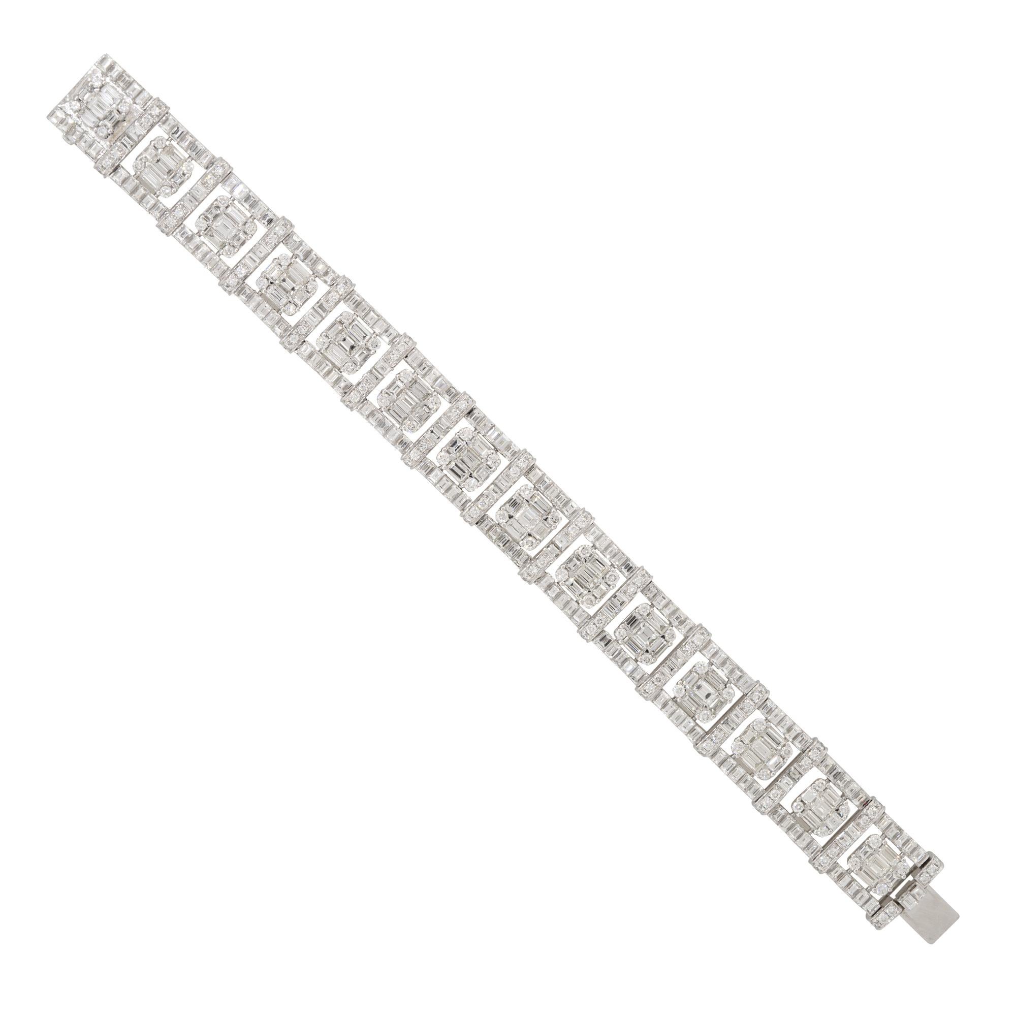 Women's 19.67 Carat Mosaic Diamond Square Station Bracelet 18 Karat In Stock For Sale