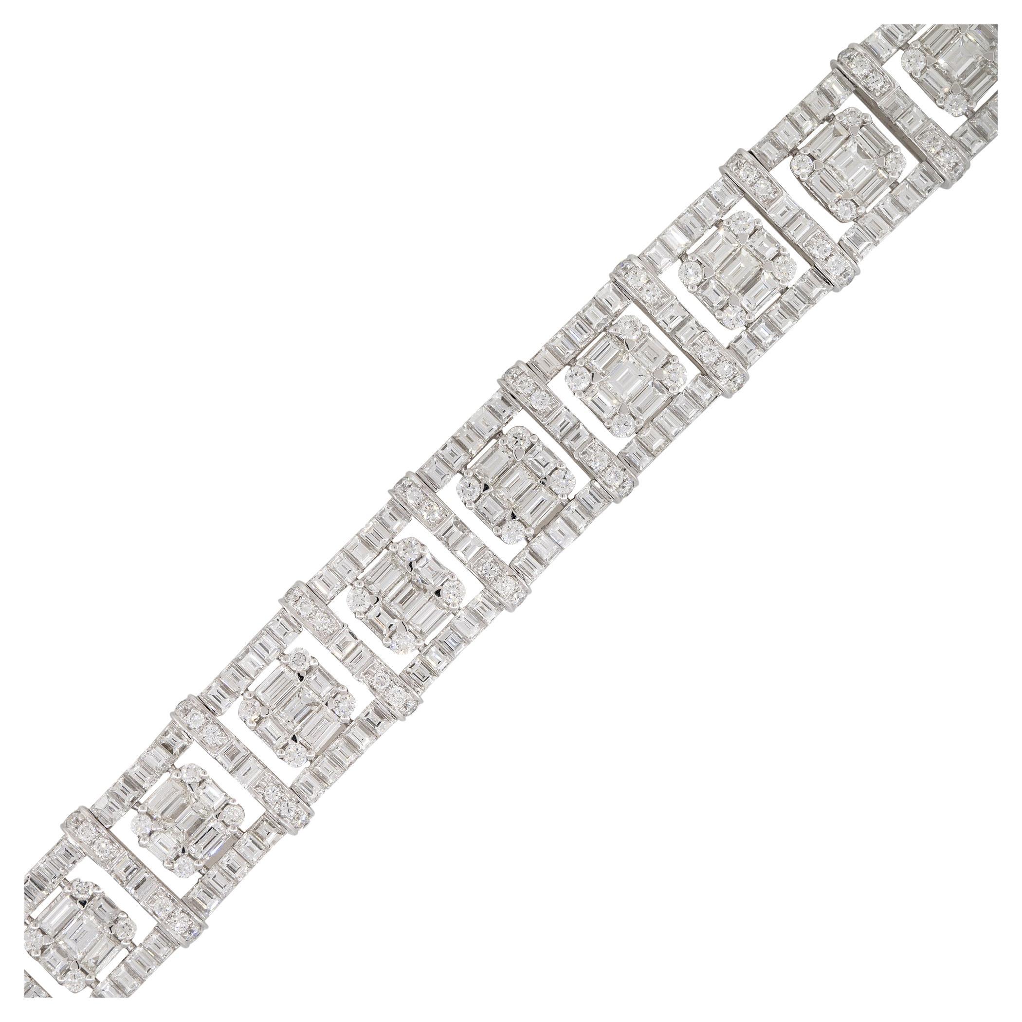 19.67 Carat Mosaic Diamond Square Station Bracelet 18 Karat In Stock For Sale