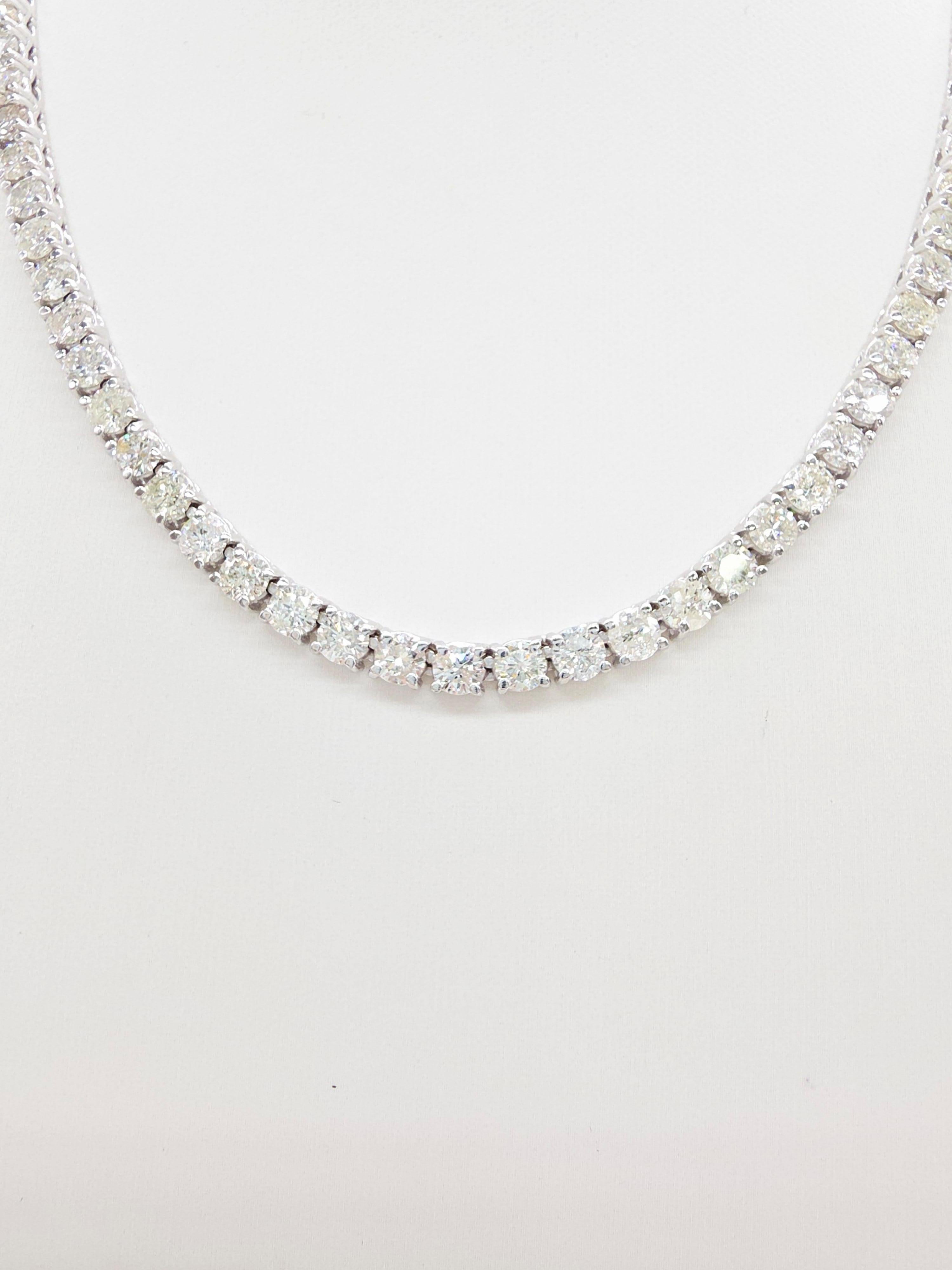 19,67 Karat runde natürliche Diamant Tennis Halskette 14K Weiß 16'' (Rundschliff) im Angebot