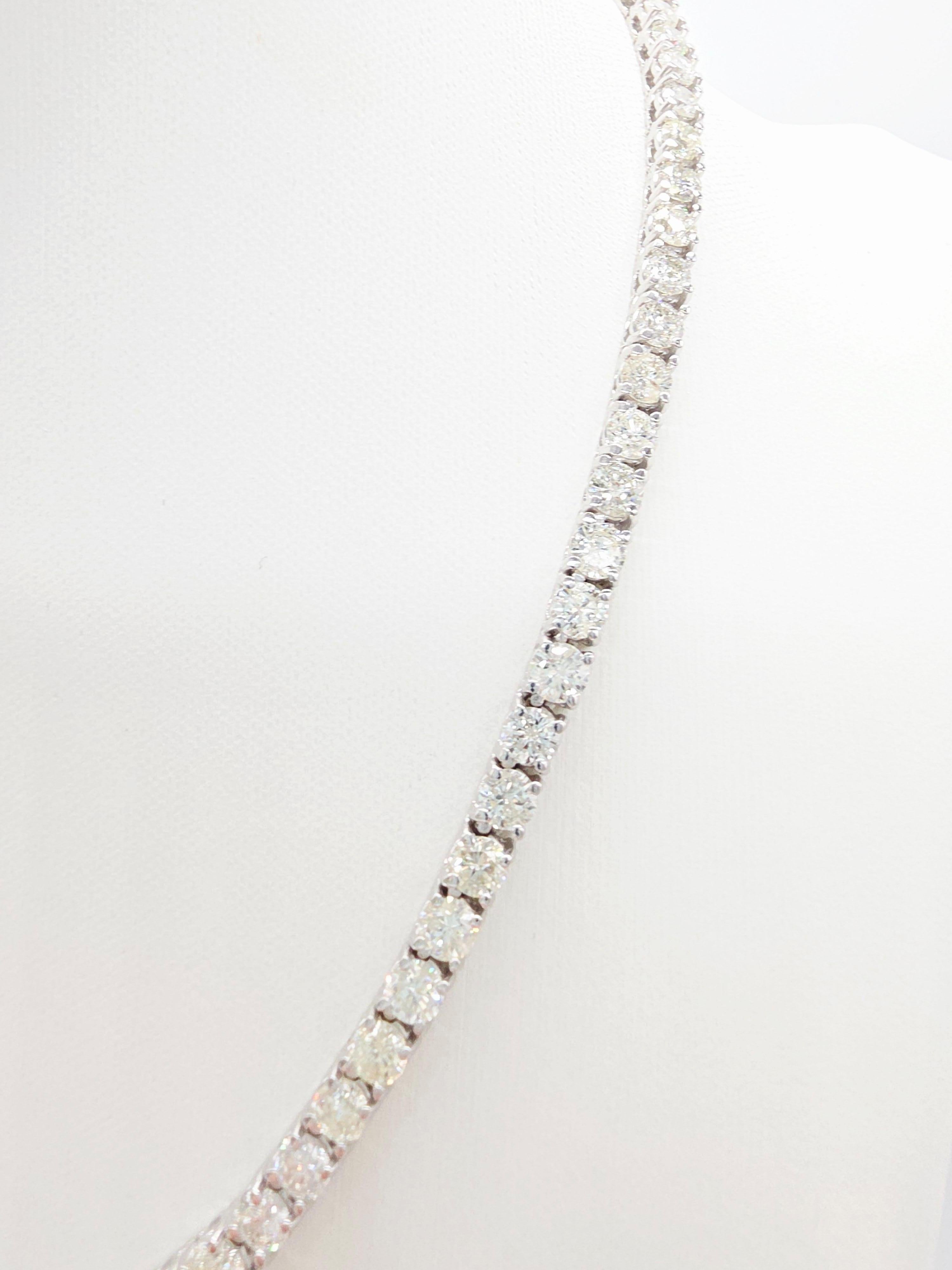 19,67 Karat runde natürliche Diamant Tennis Halskette 14K Weiß 16'' für Damen oder Herren im Angebot