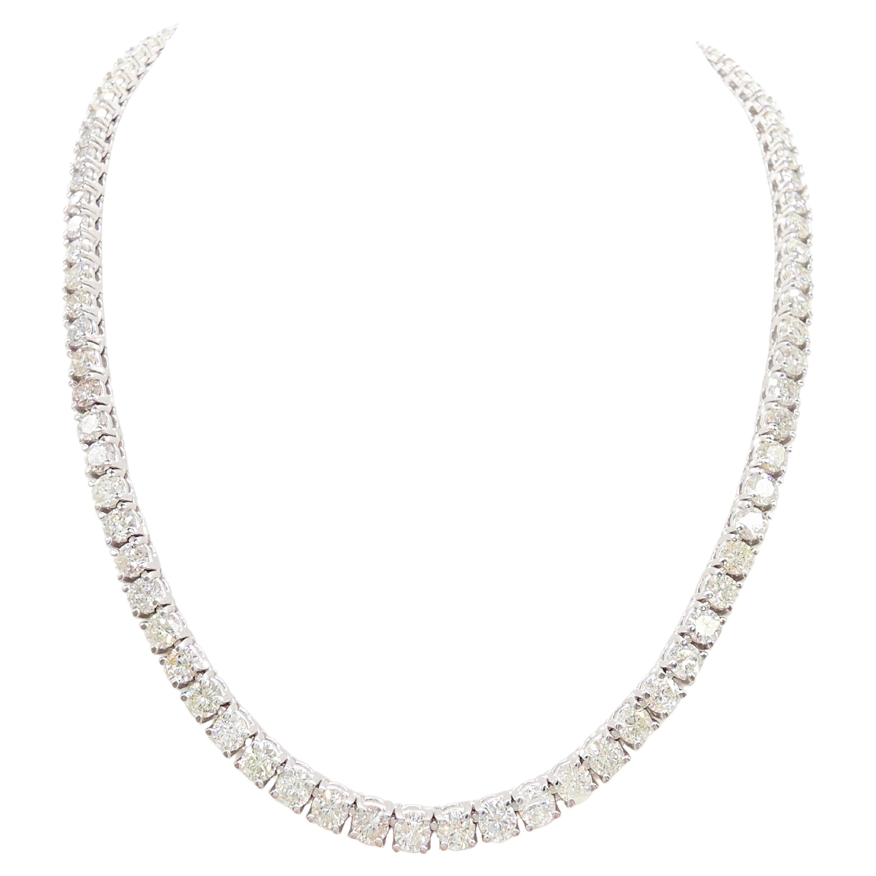 19.67 Carat Round Natural Diamond Tennis Necklace 14K White 16

 (collier de tennis)