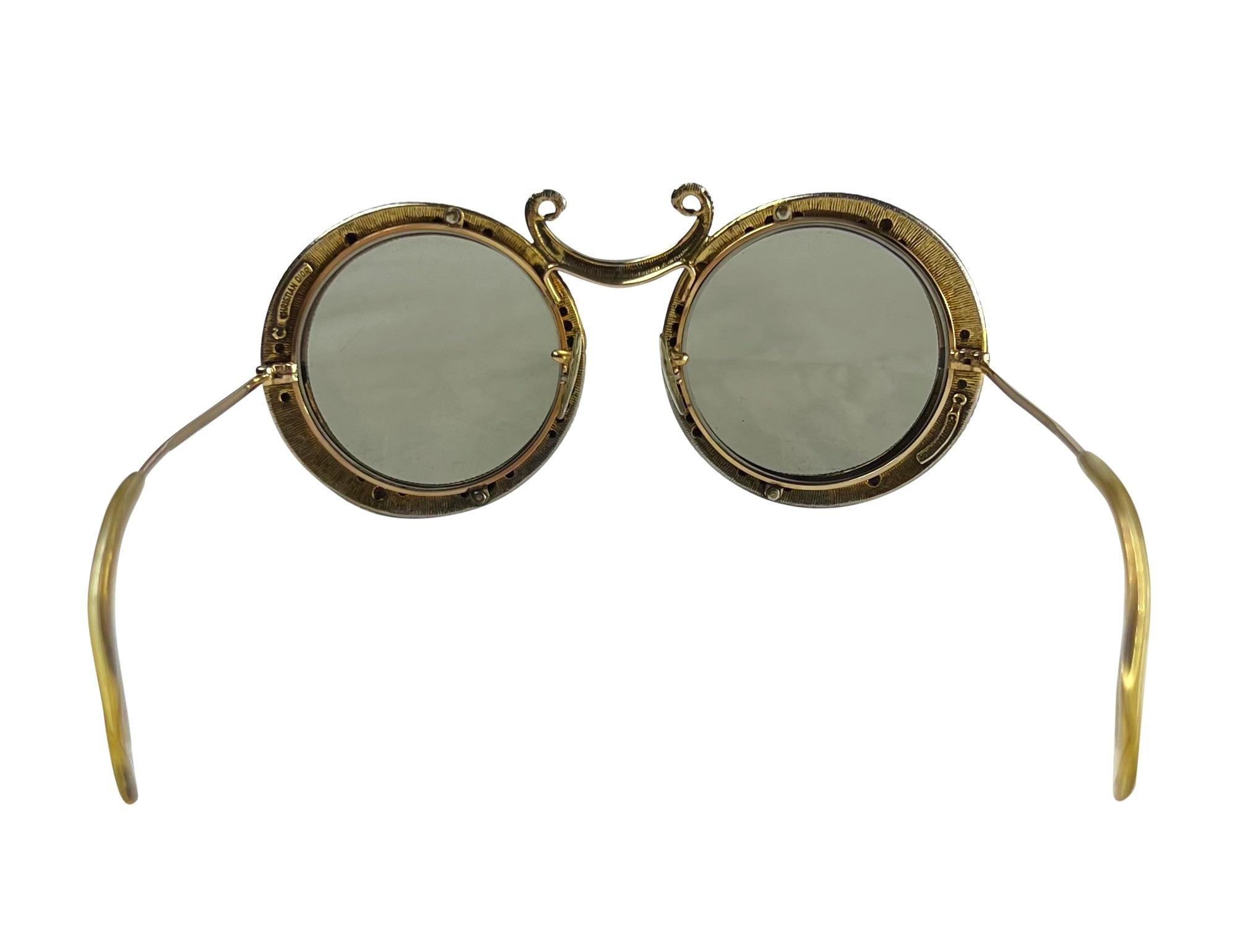 Gray 1967 Christian Dior by Tura Gold 'Gypsy' Rhinestone Enamel Hippy Sunglasses  For Sale
