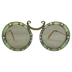 1967 Christian Dior by Tura Gold 'Gypsy' Rhinestone Enamel Hippy Sunglasses 