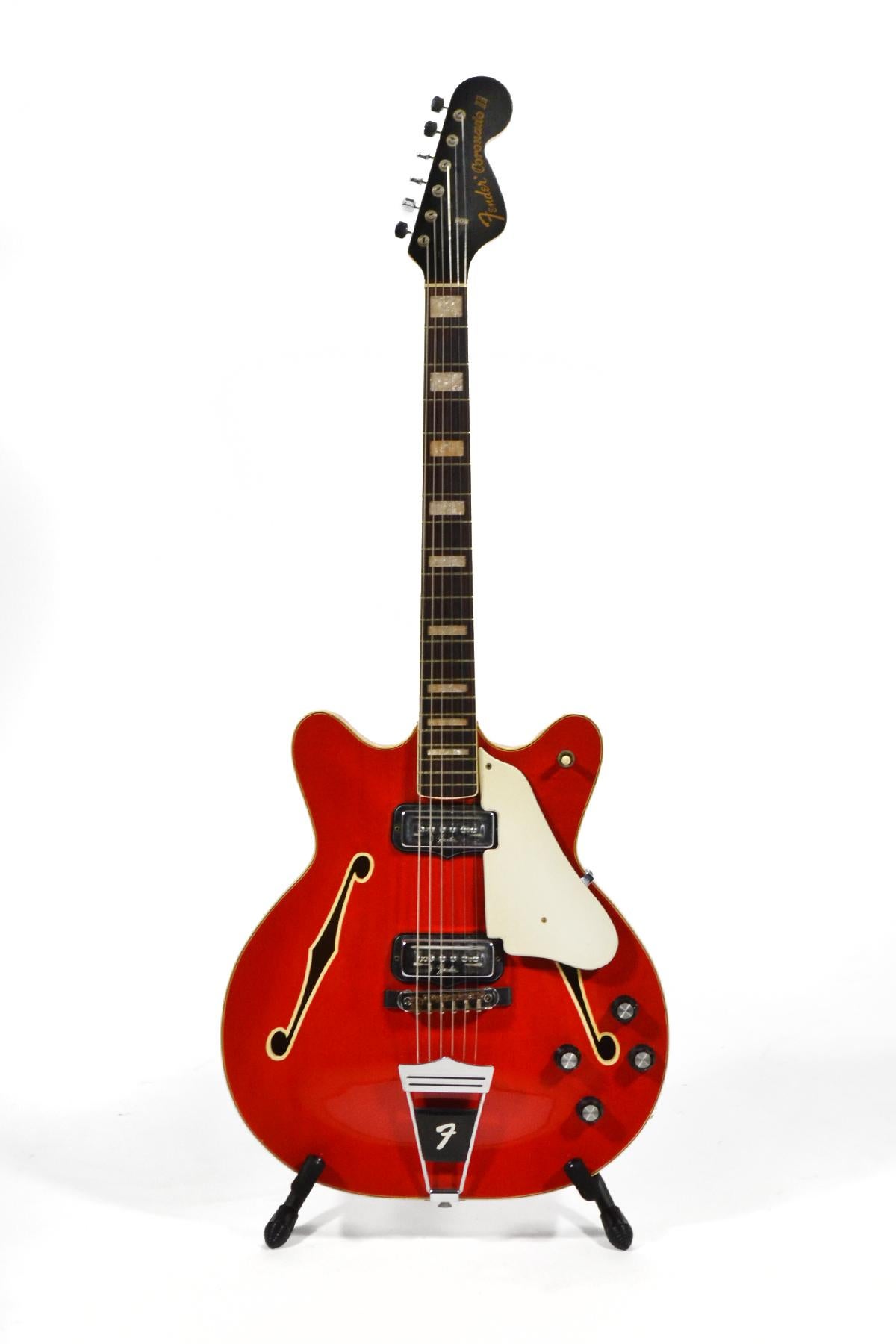 The Coronado was Fender's first attempt to compete with Gibson & Gretsch in the hollowbody market which was exploding in popularity with the rise of The Beatles in America. Designed in 1966 by Roger Rossmeisl, the Coronado was available in a couple