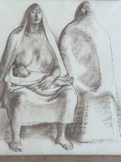 1967 Francisco Zúñiga Pastel Drawing Mother, Child, Provenance Sotheby's NY