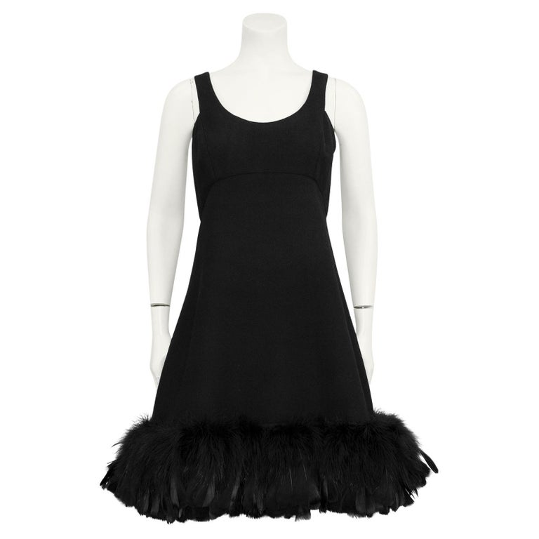 1967 Geoffrey Beene Black Wool Cocktail Dress with Feather Trim at ...