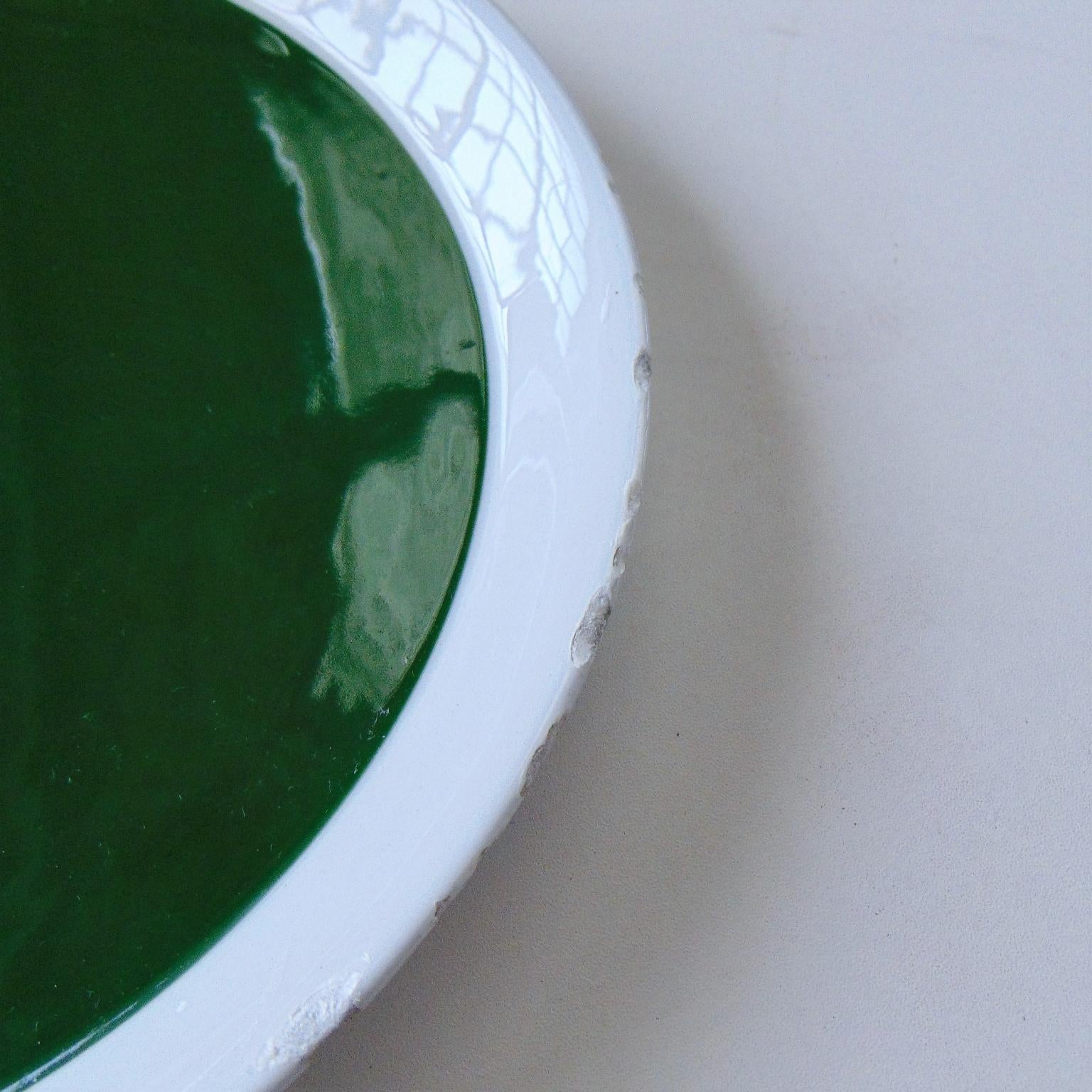 Mid-Century Modern 1967 Gio Ponti Green Orange White Serving Plate Glazed Porcelain, Pozzi, Italy
