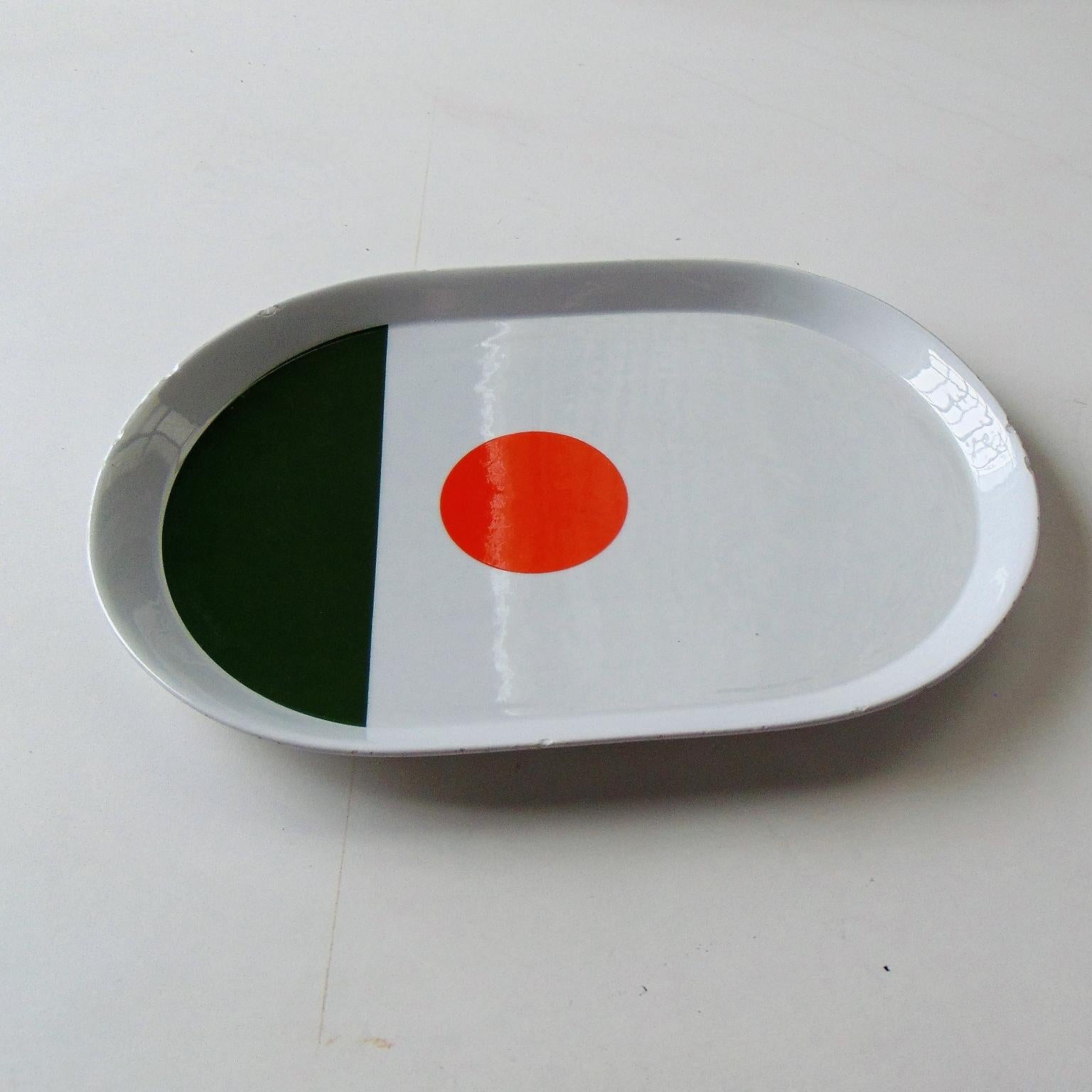 1967 Gio Ponti Green Orange White Serving Plate Glazed Porcelain, Pozzi, Italy 2