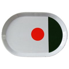 Assiette de service Gio Ponti en porcelaine émaillée verte orange blanche, Pozzi, Italie, 1967