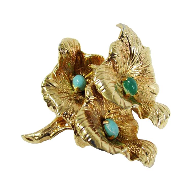 1967 Grosse of Germany Gilded Gold Triple Floral Brooch For Sale