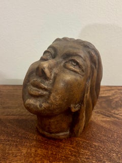 1967 Haitian Modernist Carved Wood Female Bust by André Lafontant, Signed
