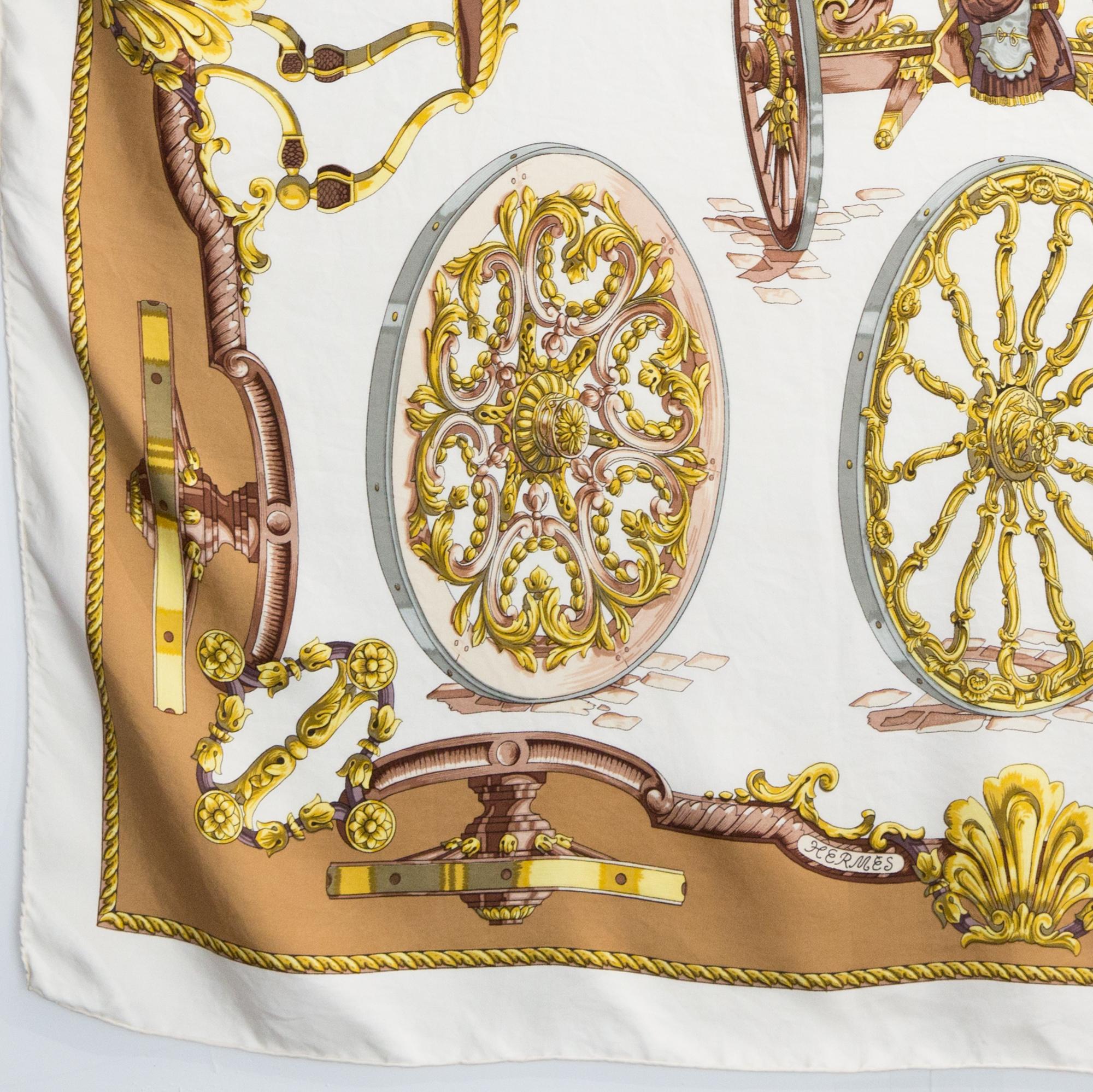 1967 Hermes Les Roues de Canon by Caty Silk Scarf In Good Condition For Sale In Paris, FR