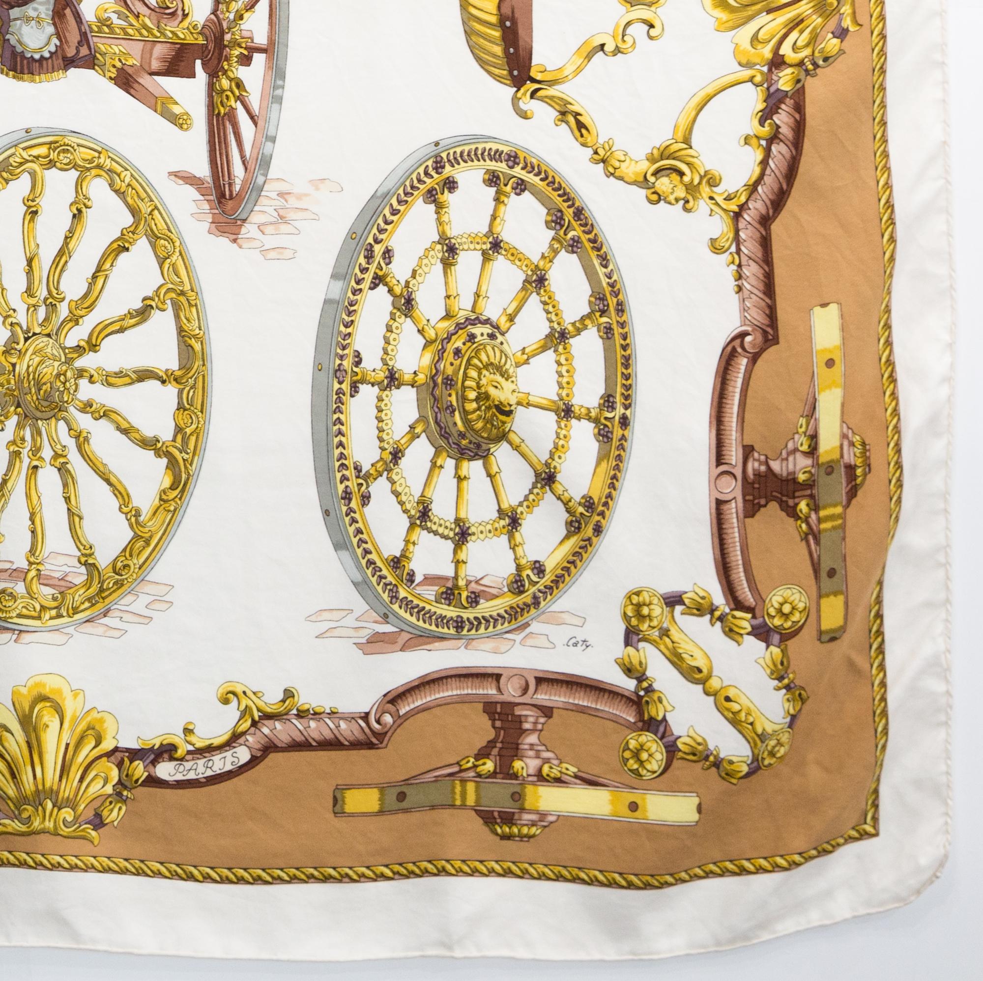 Women's or Men's 1967 Hermes Les Roues de Canon by Caty Silk Scarf For Sale